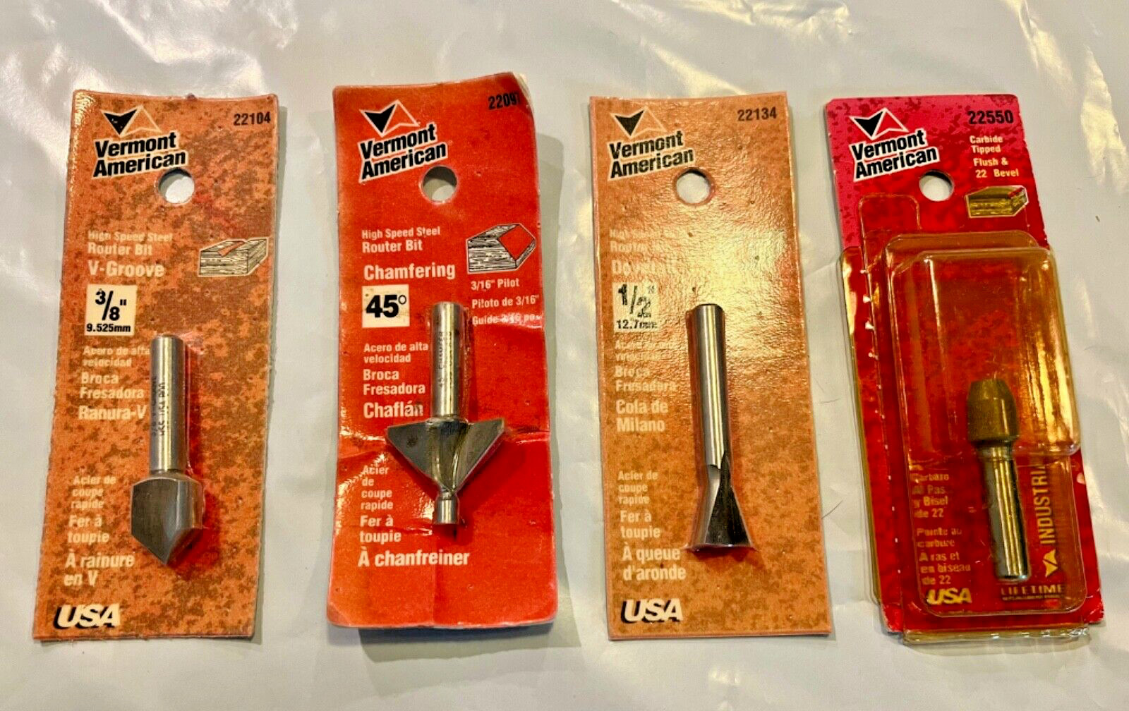 Pkg 4 Router bits Vermont American, #22104, #22097, 22134, 22550