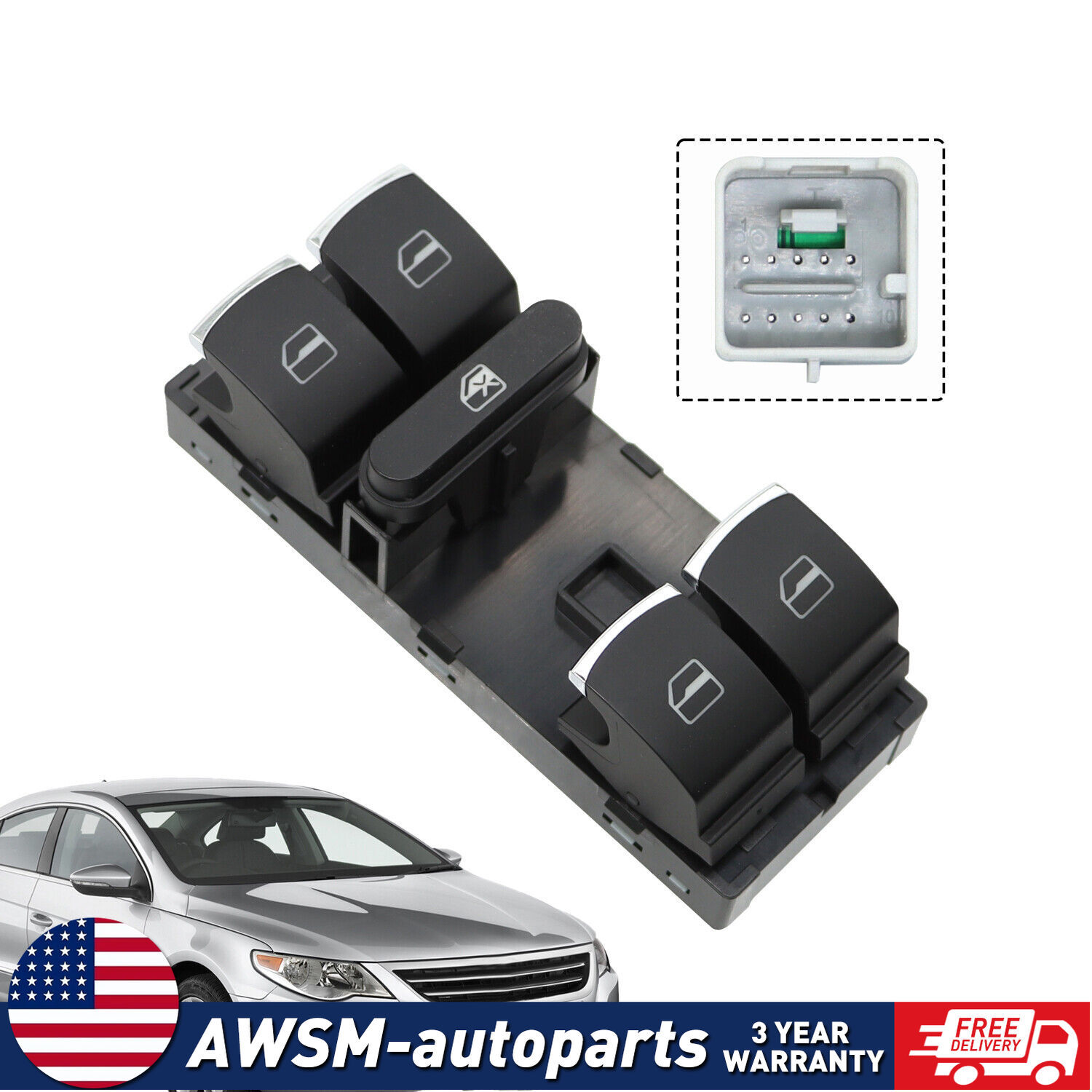 Front Left Power Window Master Control Switch For 09-17 Volkswagen CC Highline