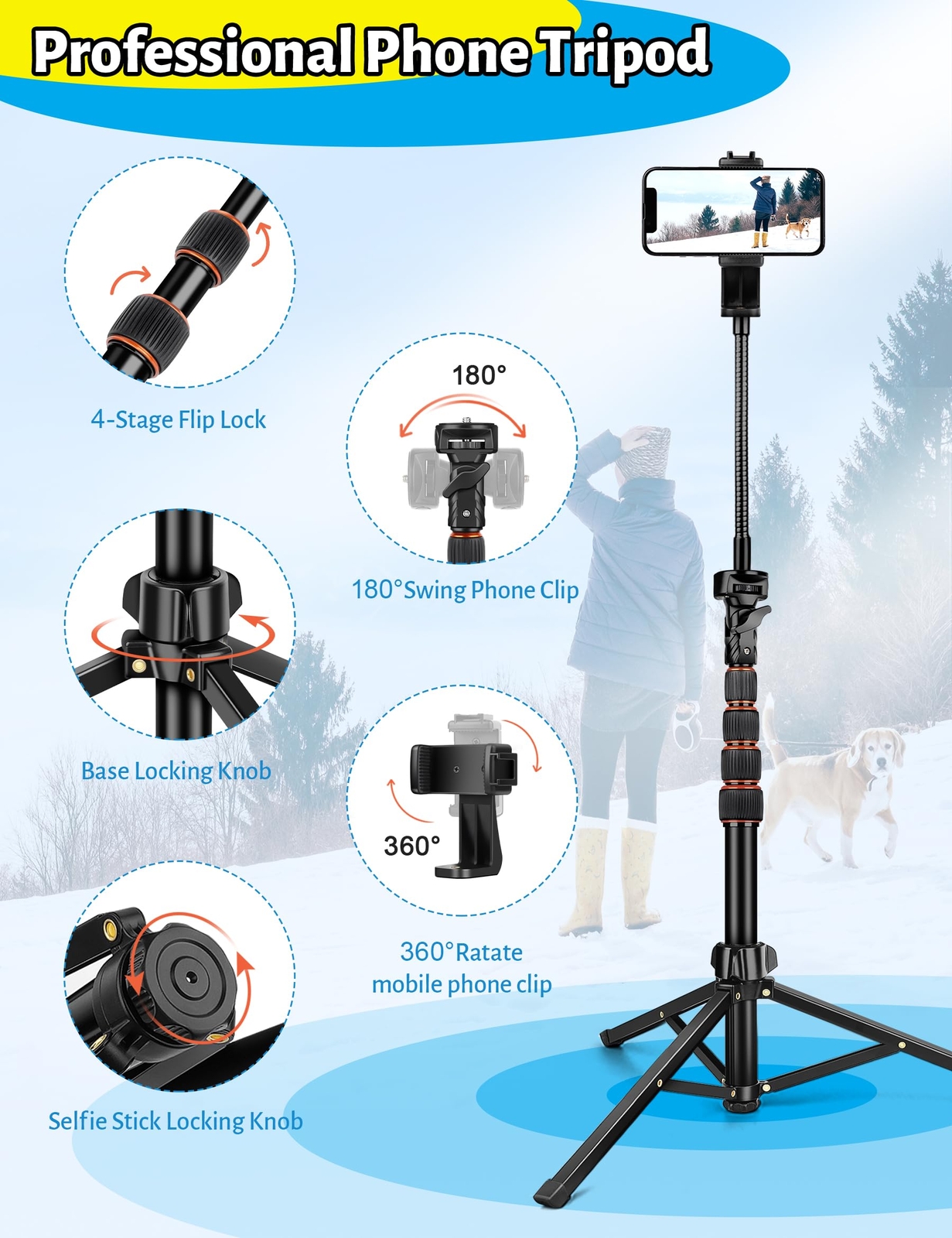 Cell Phone Tripod Stand for Travel Video Recording Vlog with Remote Control