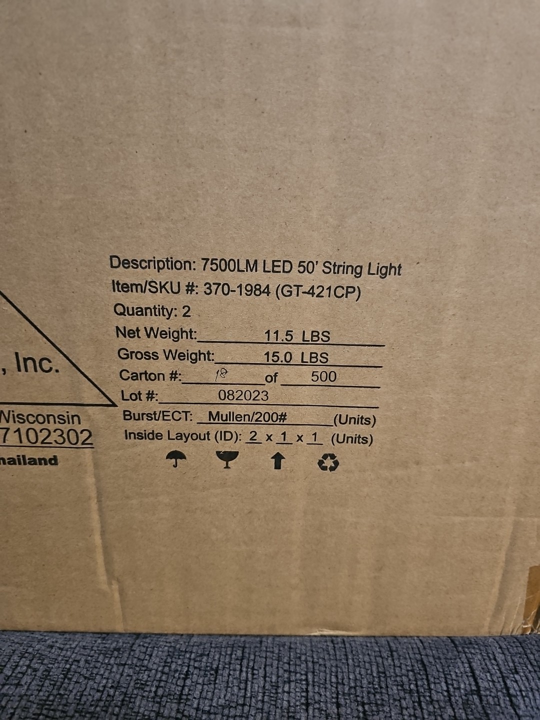 2x 50FT Led Work Light 7,500LM Waterproof Construction String Lights Linkable