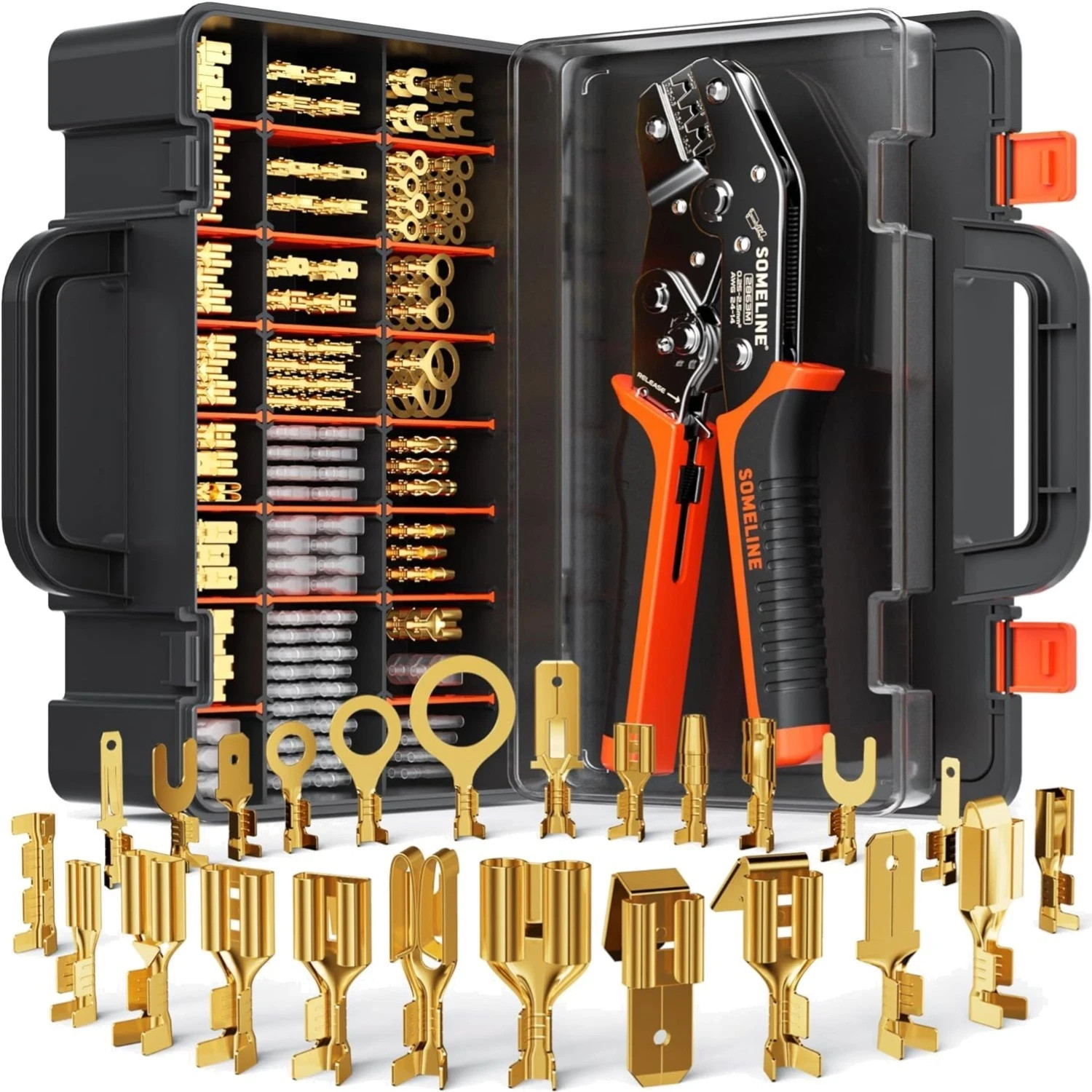 Spade Terminal Crimping Tool Kit AWG 24-14, 24 Types 2.8/3.9/4.8/6.3 mm Male ...