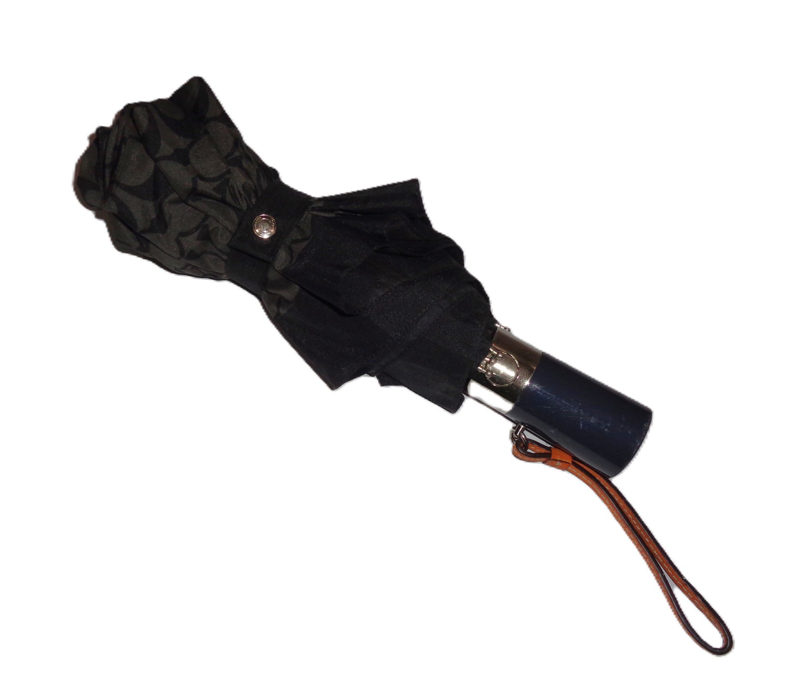 COACH Signature C Logo Automatic Botton Folding Compact Umbrella Gray/Black