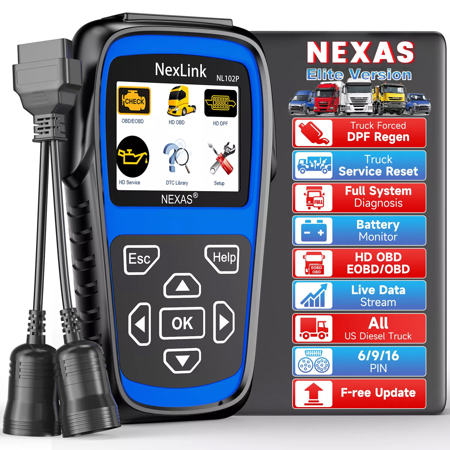 Nexas Heavy Duty Truck Scanner with DPF Regen & Oil Reset Full System Diesel OBD