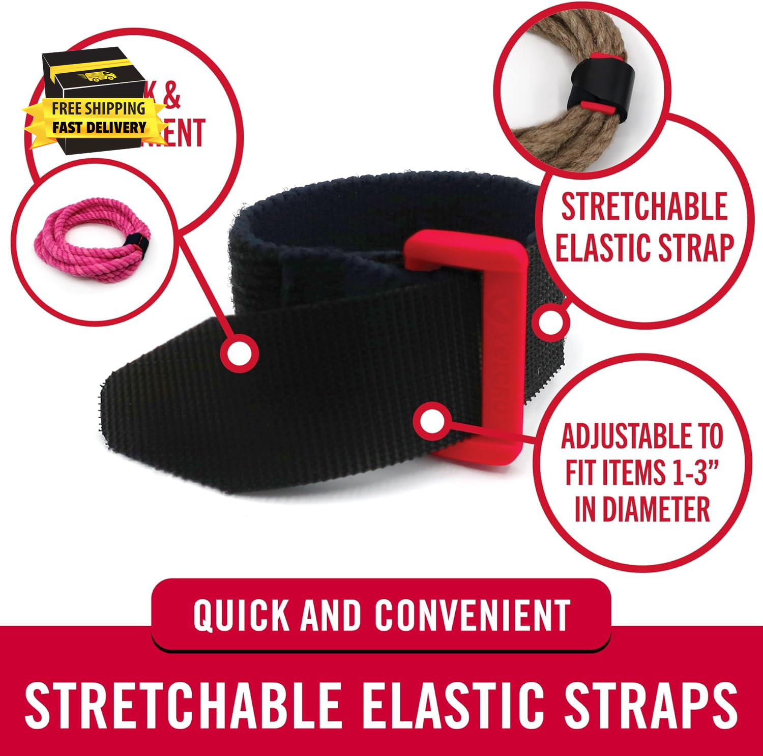 Elastic Cinch Straps with Buckle | 2 Count | Adjustable and Stretch for Snug Fit