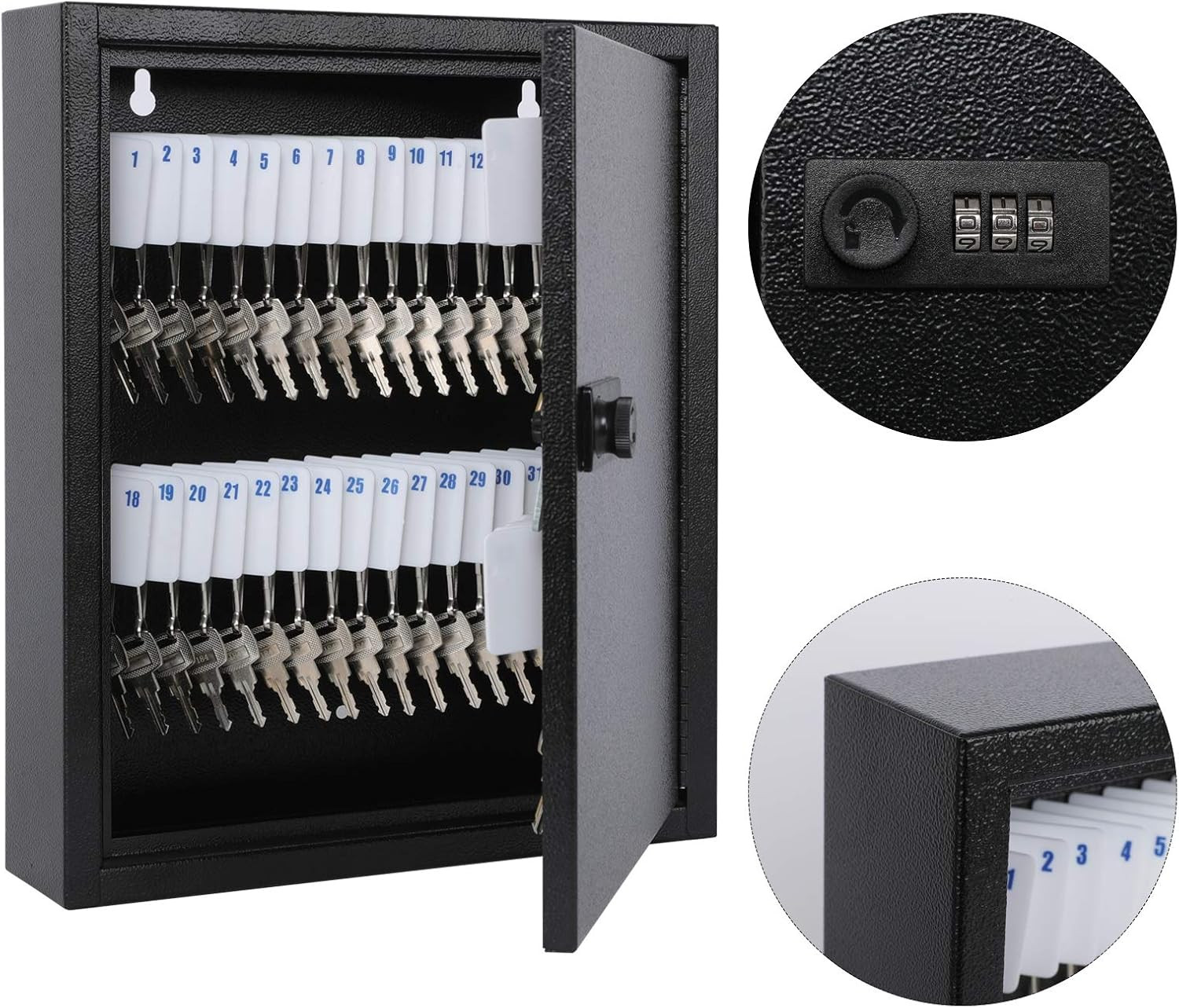 Locking Key Cabinet, 60 Key Storage Lock Box with Code, Key Box Wall Mount with