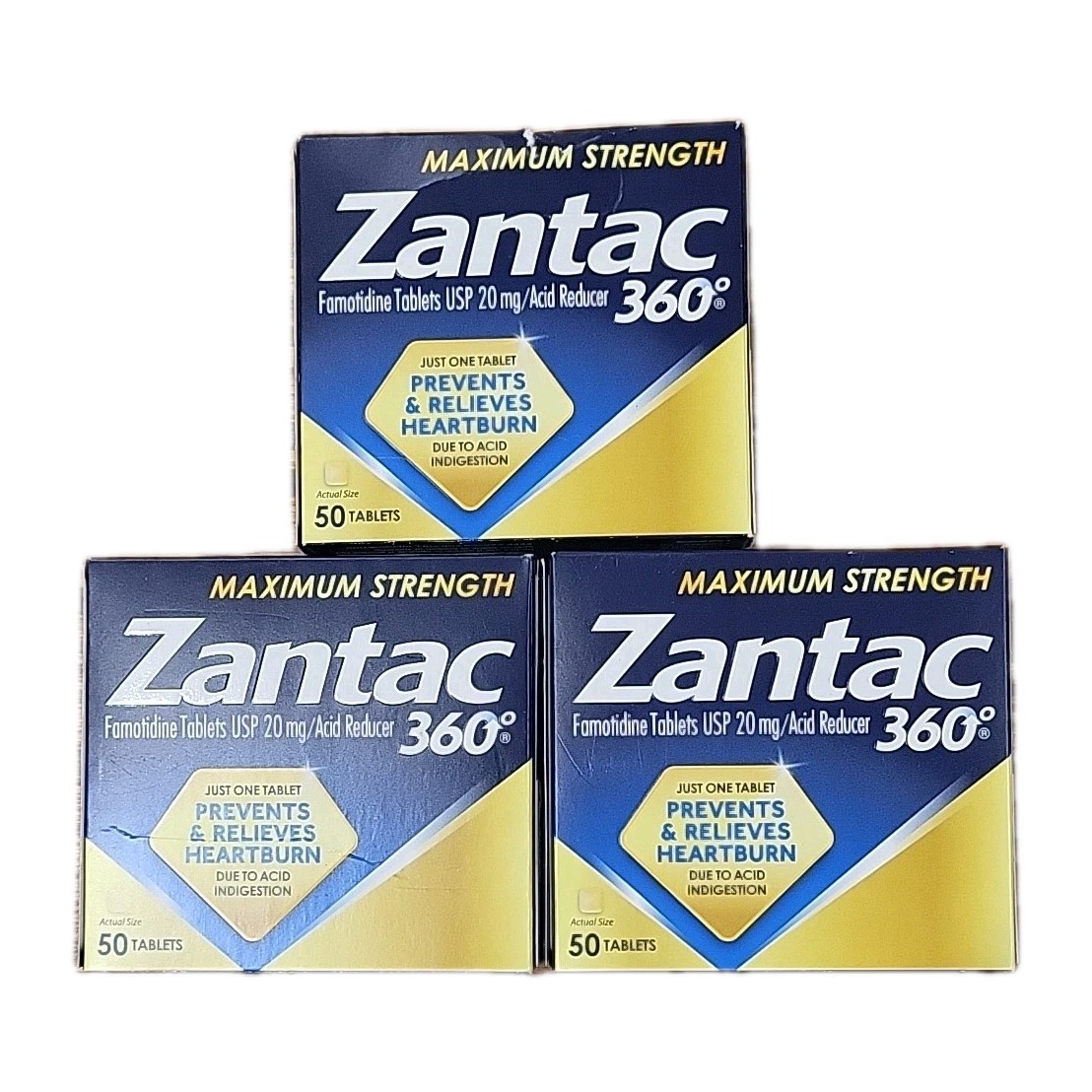 Zantac 360 Max Strength Famotidine Acid Reducer 3x50 Tabs 150 Total 07/27