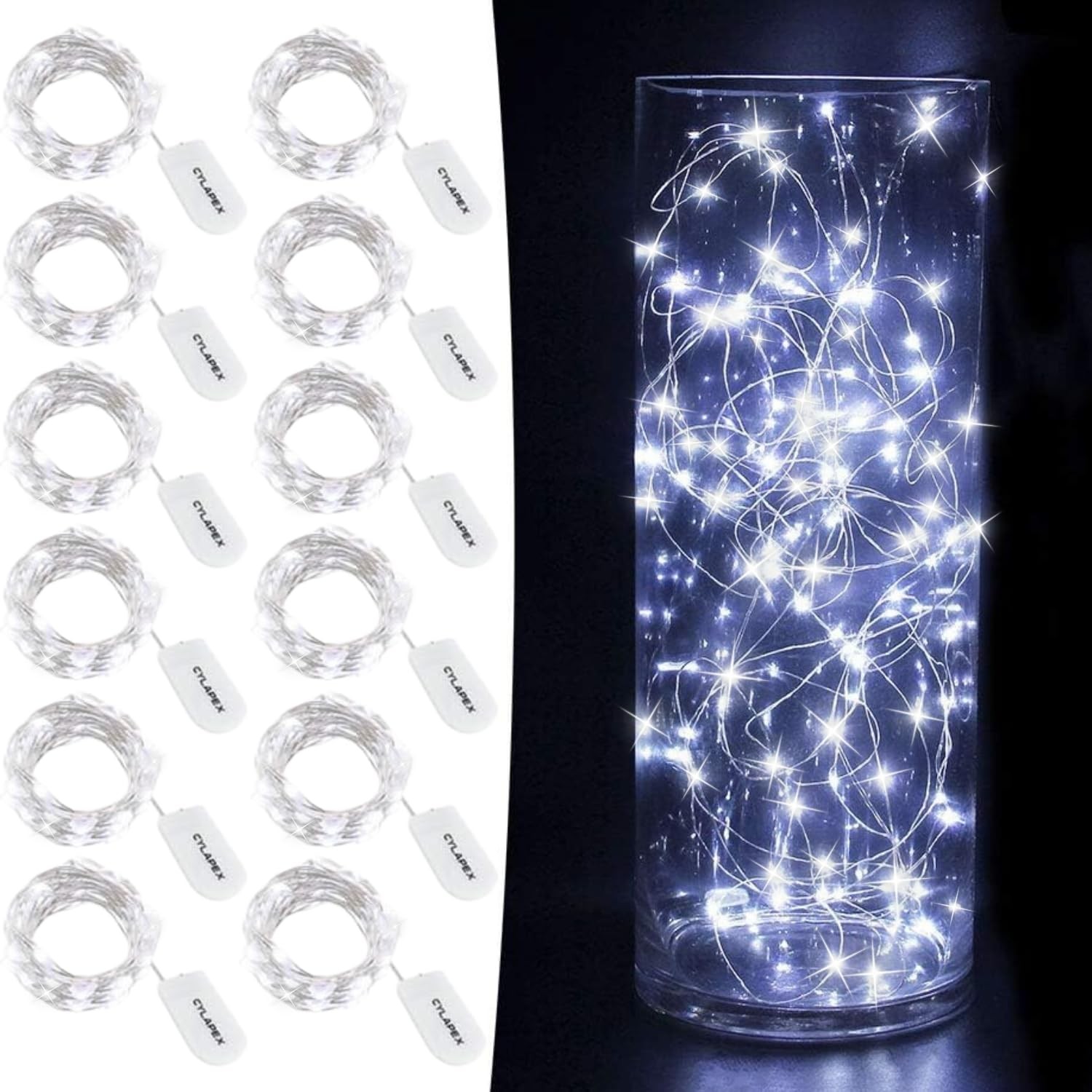 CYLAPEX 12 PCS Fairy Lights Cool White 3.3FT Silvery Copper Wire 20 LED String L