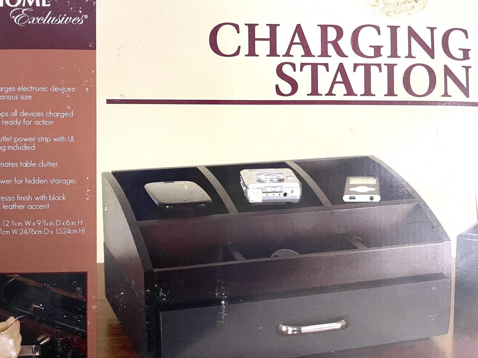 Home Exclusives Charging Station w/Drawer, Hidden 6 Outlet Power Strip+More 20z