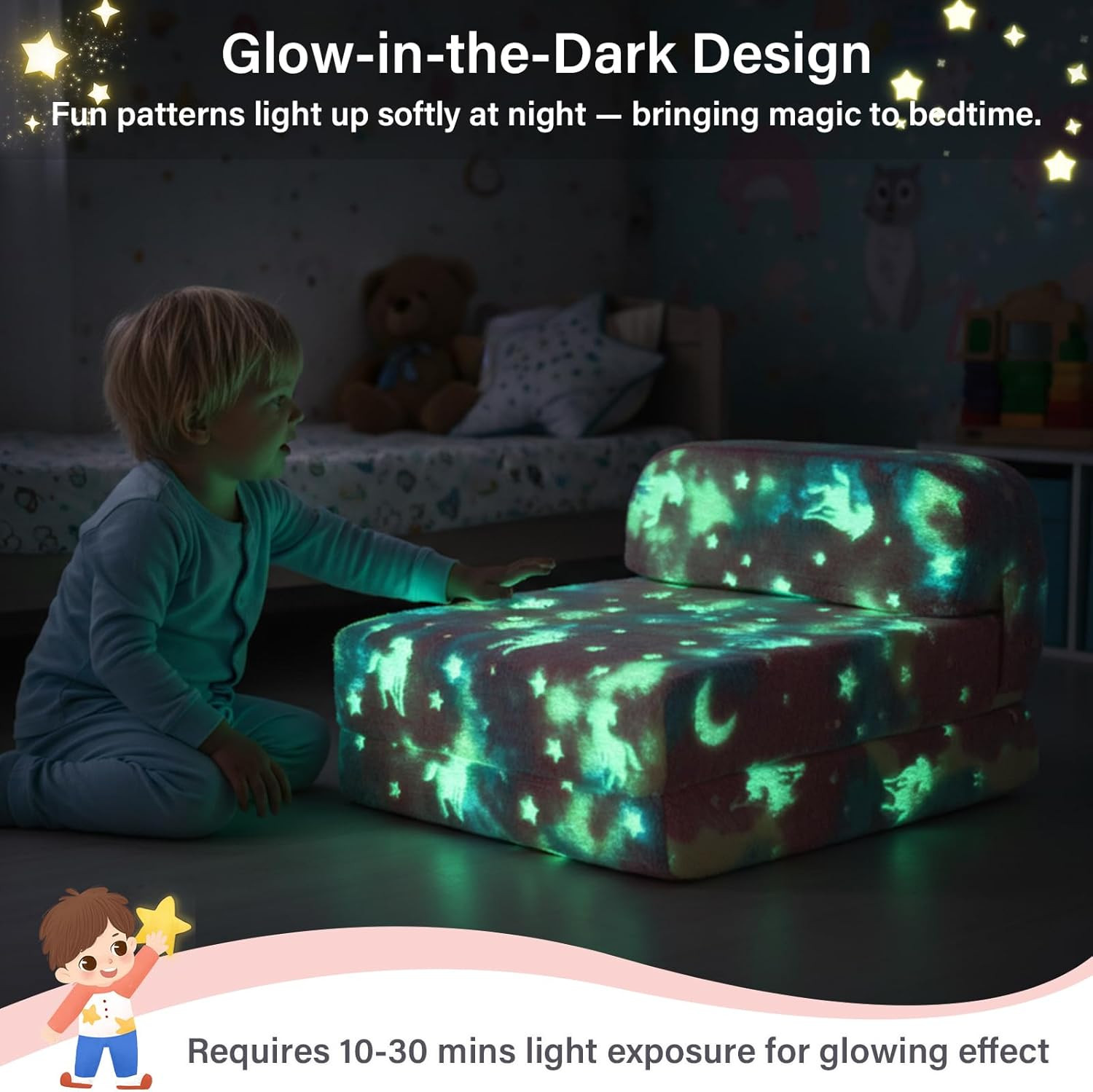 Colorful Folding Sofa Bed for Kids, Removable Cover Toddler Couch Bed