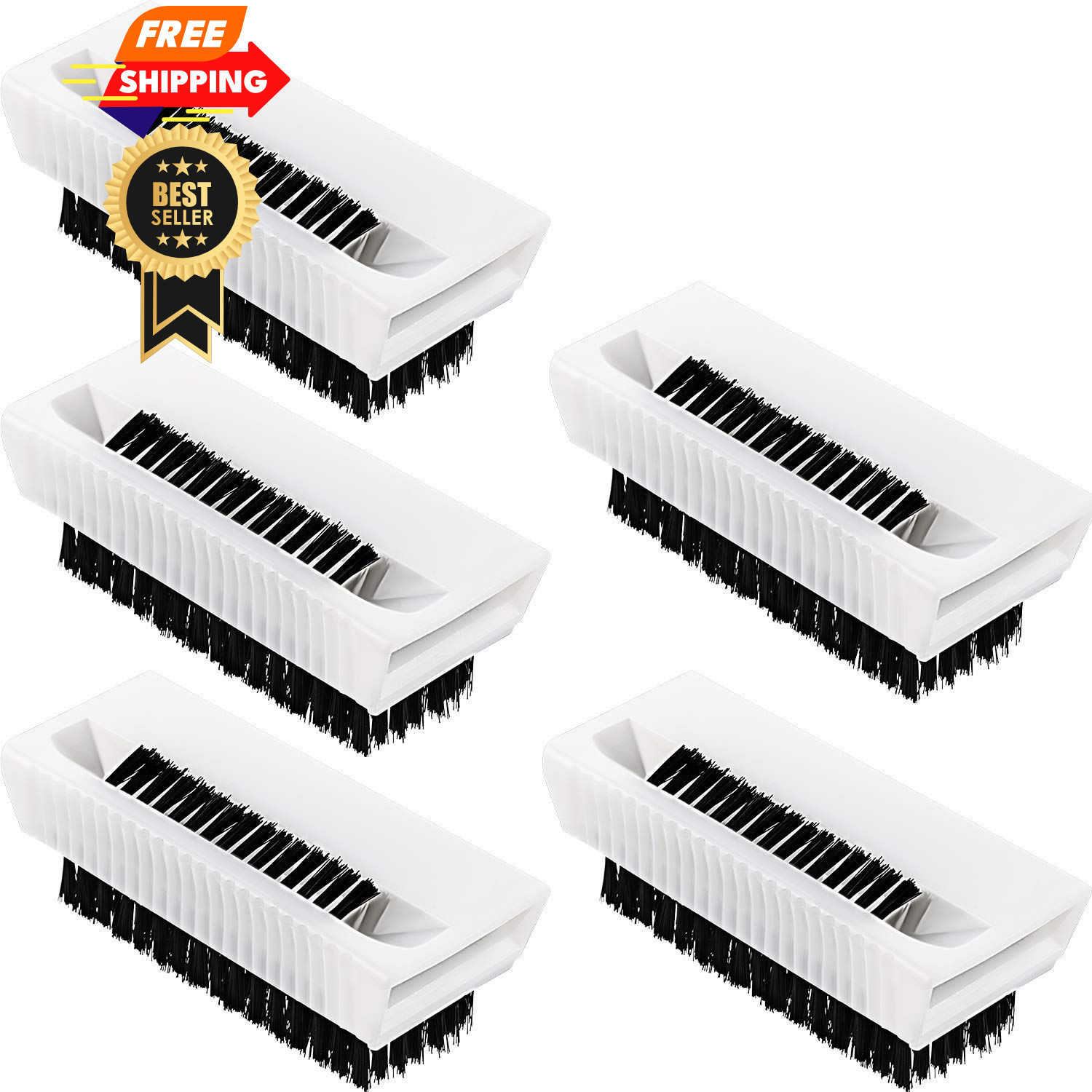 BOAO 5 Pcs Nail Scrubbers Hand Scrub 5 Count (Pack of 1), White and Black