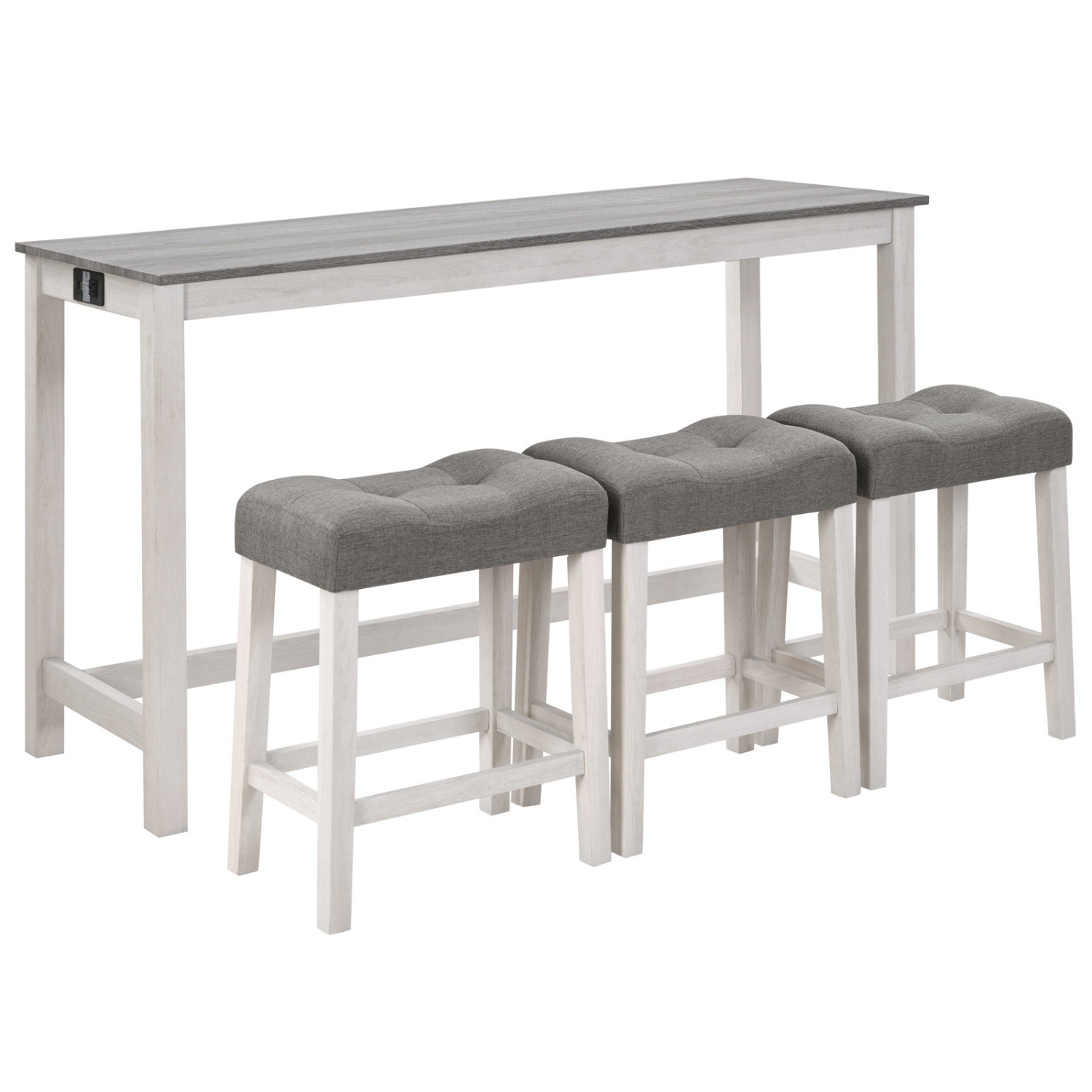 Counter Height Bar Table Set with USB Port Modern 4 Piece w/ 3 Saddle Stools