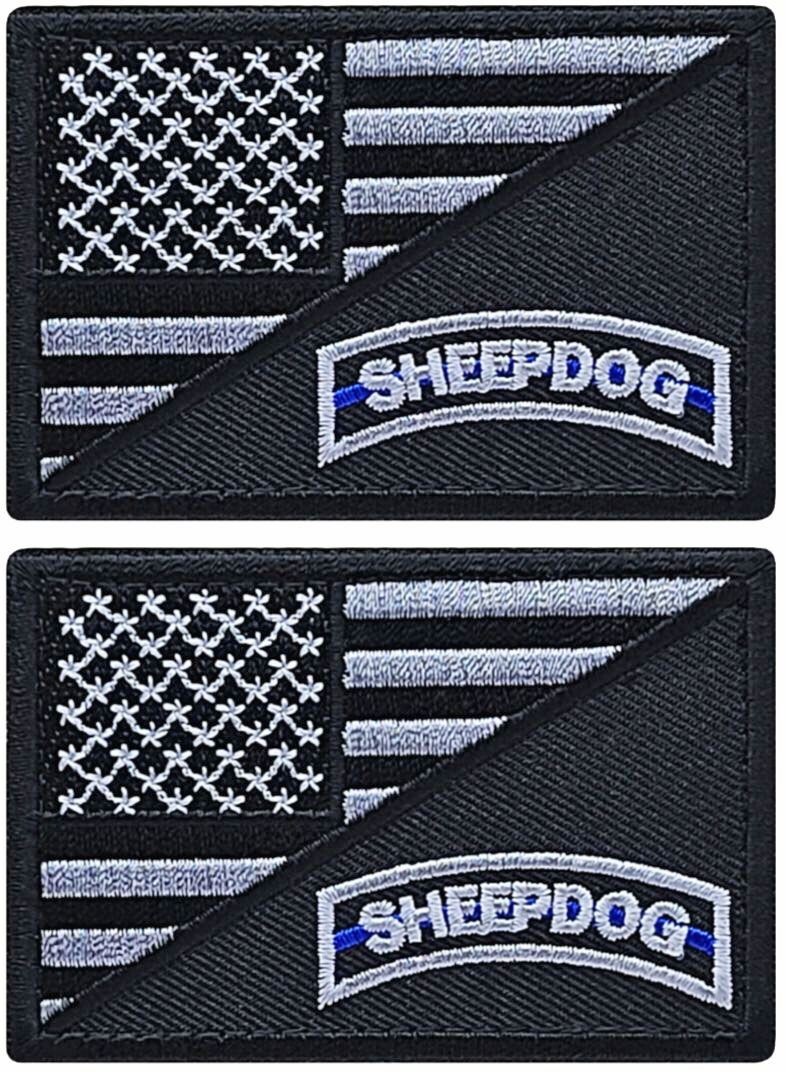 SHEEPDOG THIN BLUE LINE LEO USA FLAG PATCH  | 2PC HOOK BACKING 3"x2"