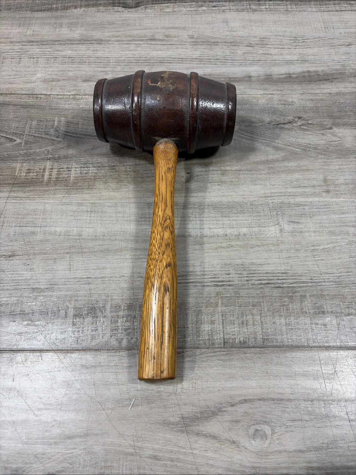 Antique Wooden BARREL HEAD Gavel Mallet Hammer