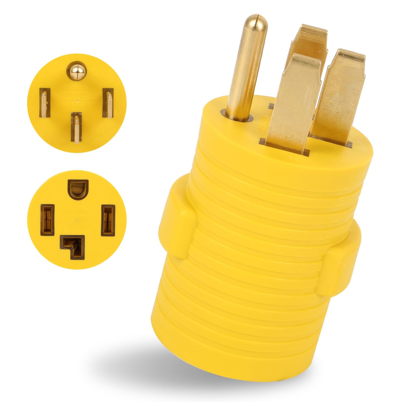 AQQHSAIN NEMA 14-50P to 14-30R Compact Adapter, 4 Prong 50 Amp Male Yellow