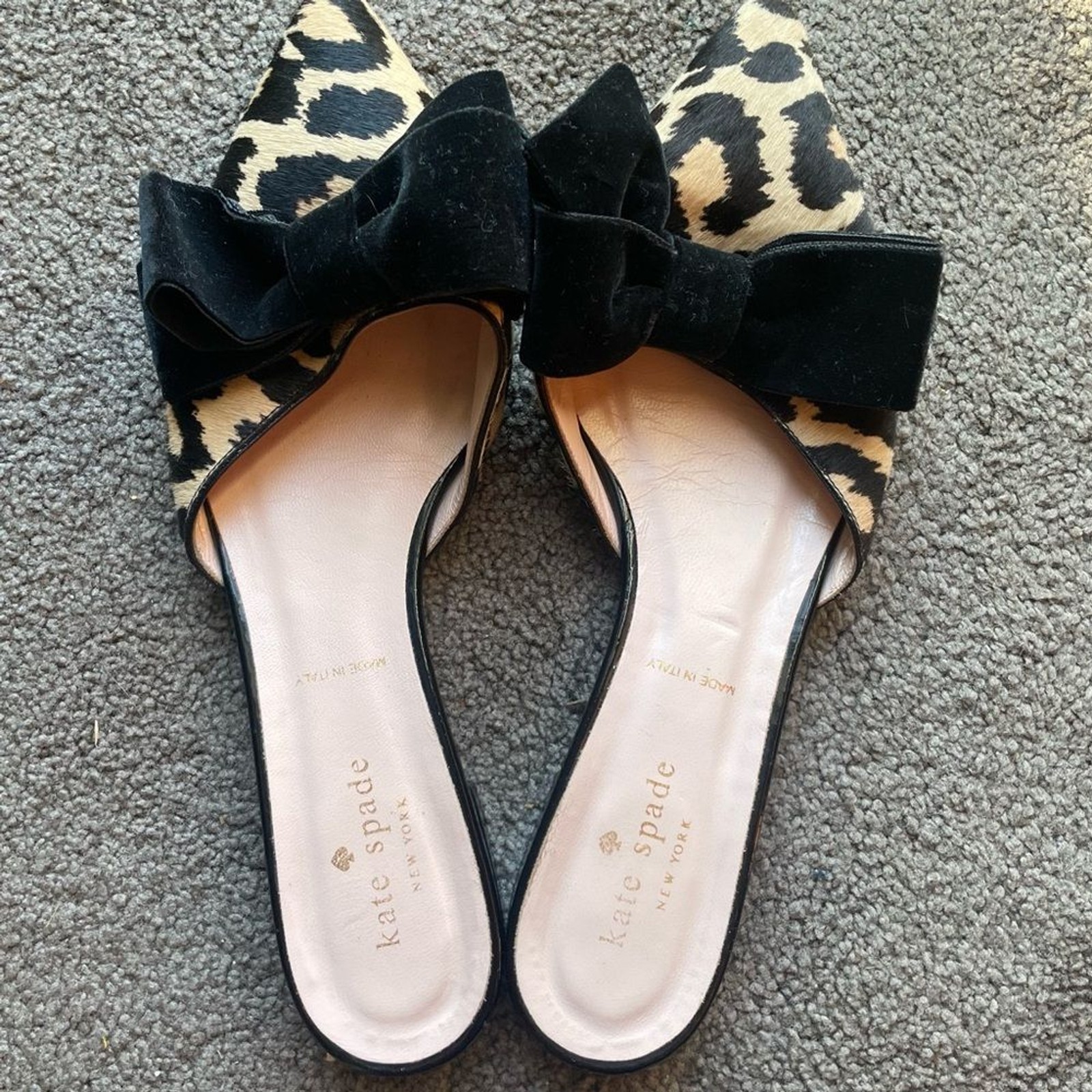 Kate Spade New York Belgrove Bow Mules in leopard-print calf hair Women’s Sz 7.5