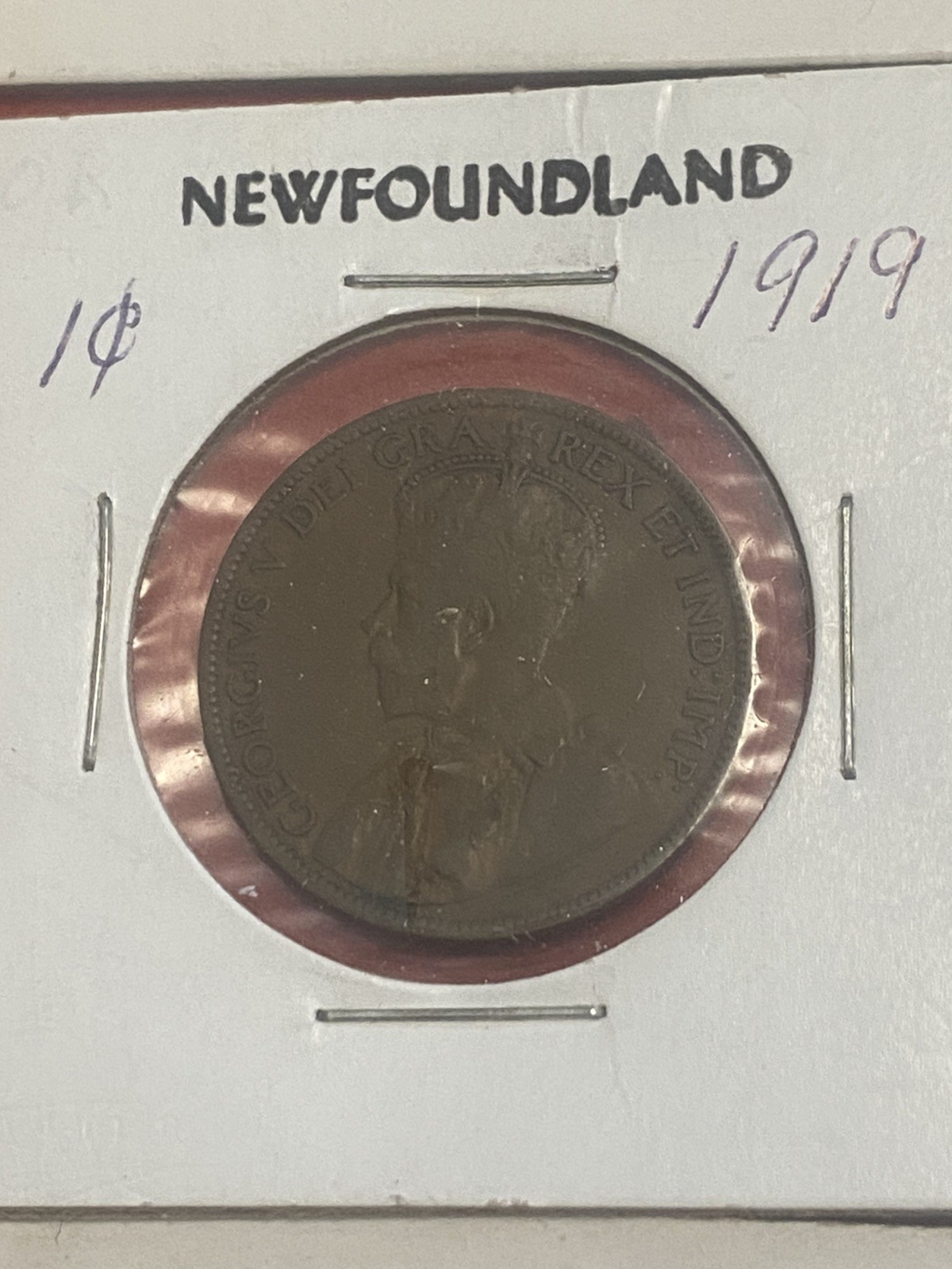 Newfoundland 1919 Large One Cent George V