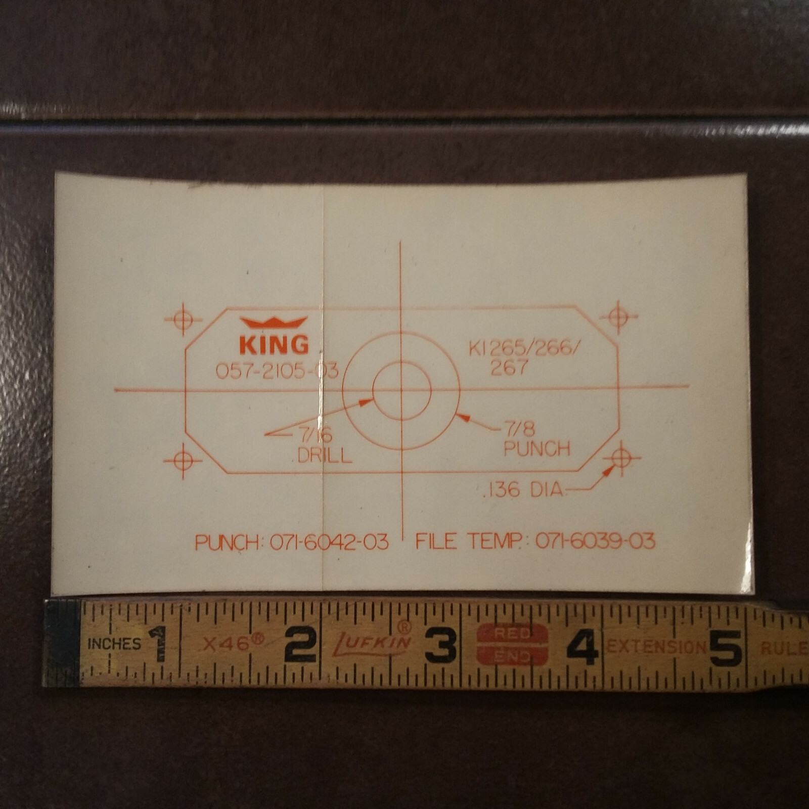 King KI-265, KI-266 & KI-267 Panel Hole Cut-out Template. 057-2105-03