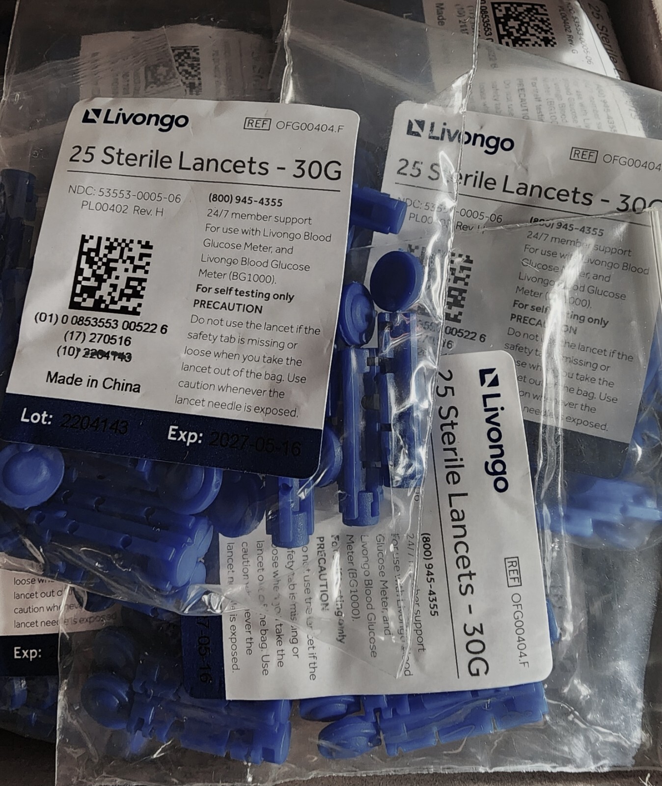 425 NEW STERILE LANCETs, 17 unopened packs of 25 Livongo Diabetes Testing