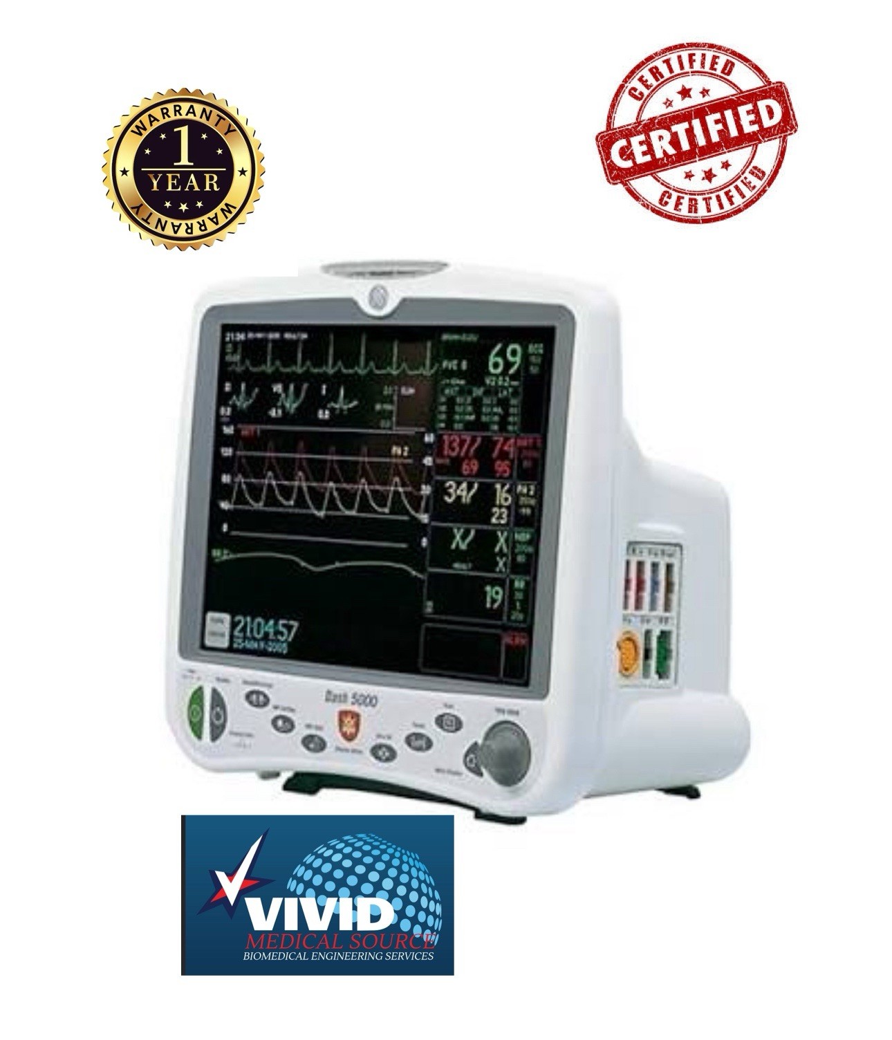 GE Dash 5000 Patient Monitor Refurbished ECG SPO2 NIBP Temp Recorder Accessories