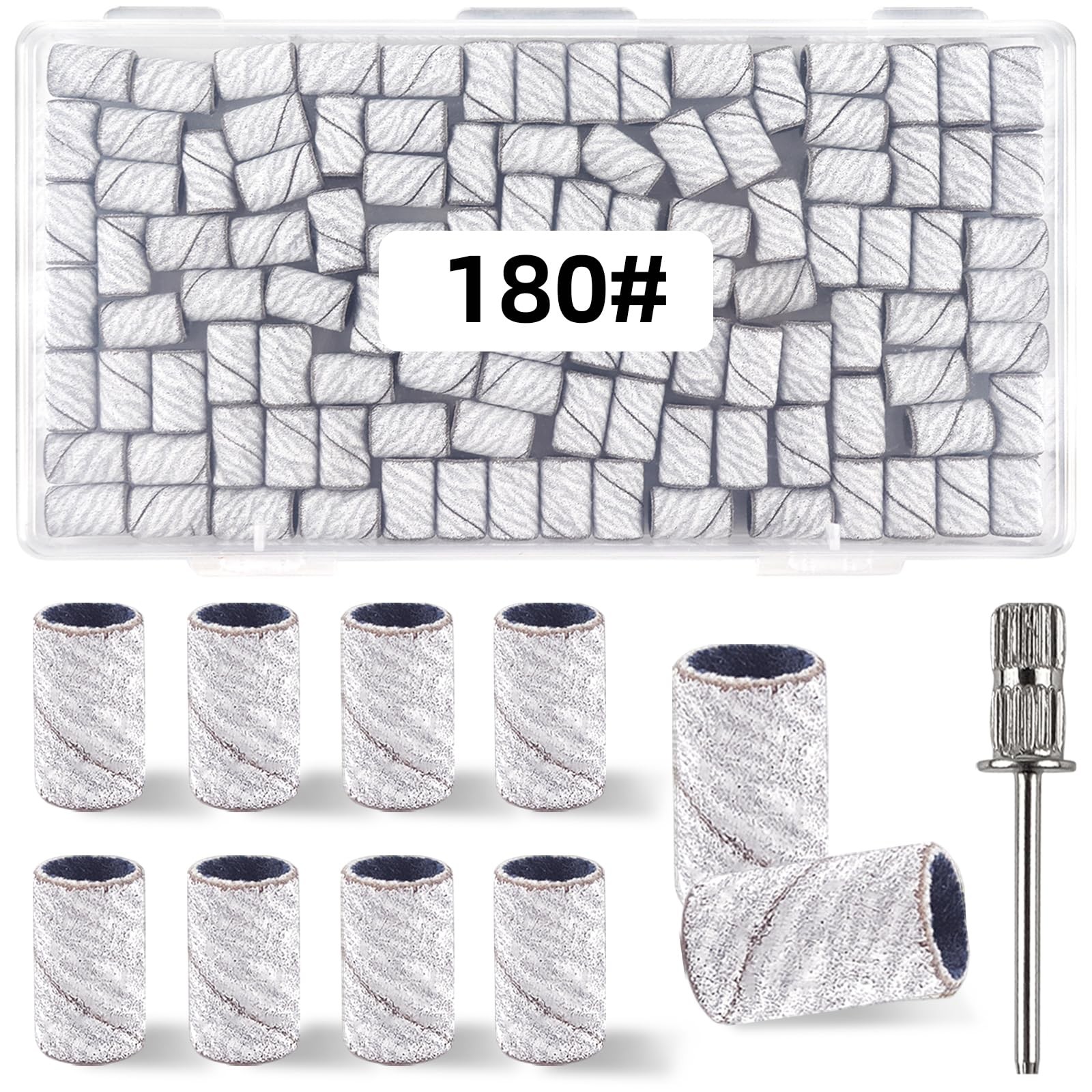 100 Pcs (180 Grit White)Sanding Bands Nail Drill Bit with 0.31in diameter,Nai...