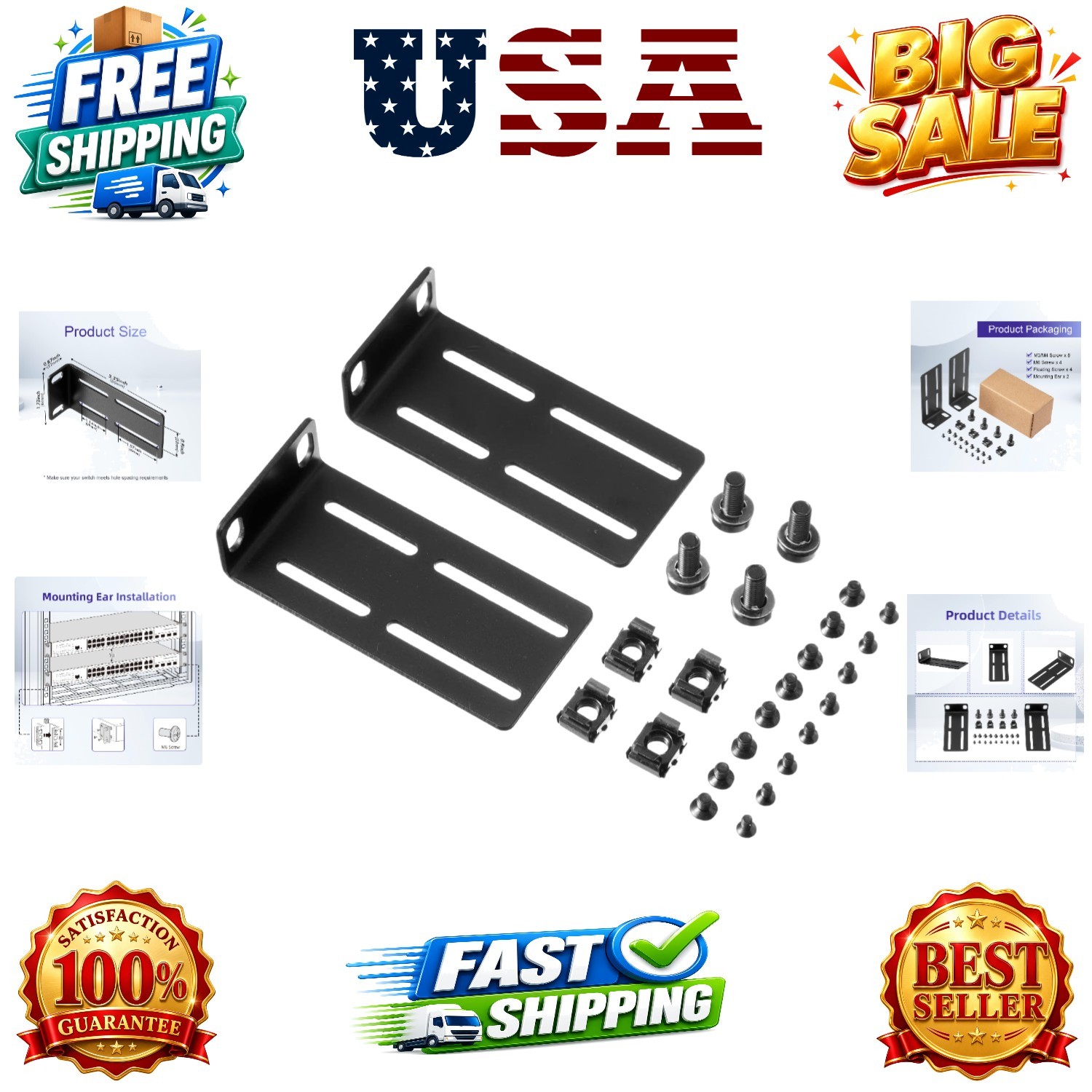 Rack Mount Kit Universal Adjustable 19 Inch Rack Ears for HP/ProCurve/Aruba/O...