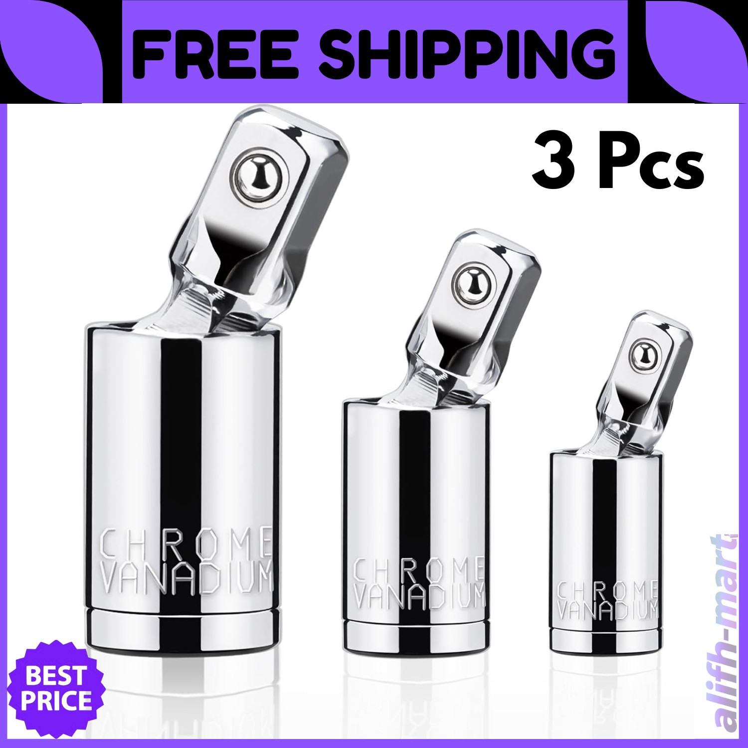 3PCS Impact Universal Joint Swivel Socket Adapter Set 1/4" 3/8” 1/2" Drive 360°