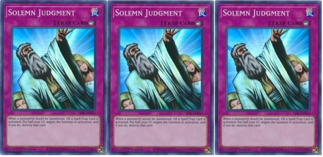 *** 3X SOLEMN JUDGMENT 3X *** MINT SUPER RARE PLAYSET SESL-EN045 YUGIOH!
