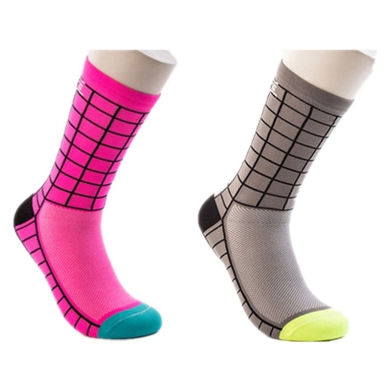 2 Pairs Cycling Socks Pro Road Bicycle Riding Bike Sports Ankle Socks Pink Grey