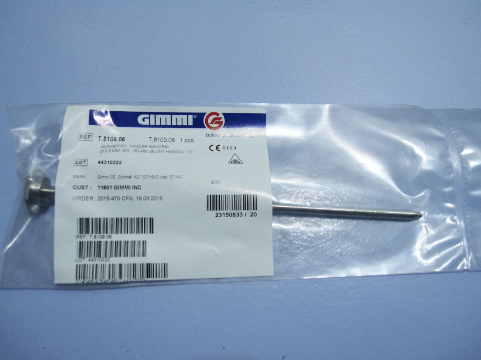 GIMMI T.8109.06 ALPHAPORT TROCAR MANDRIN 5.5 MM W/L 150 MM, BLUNT HASSON TIP