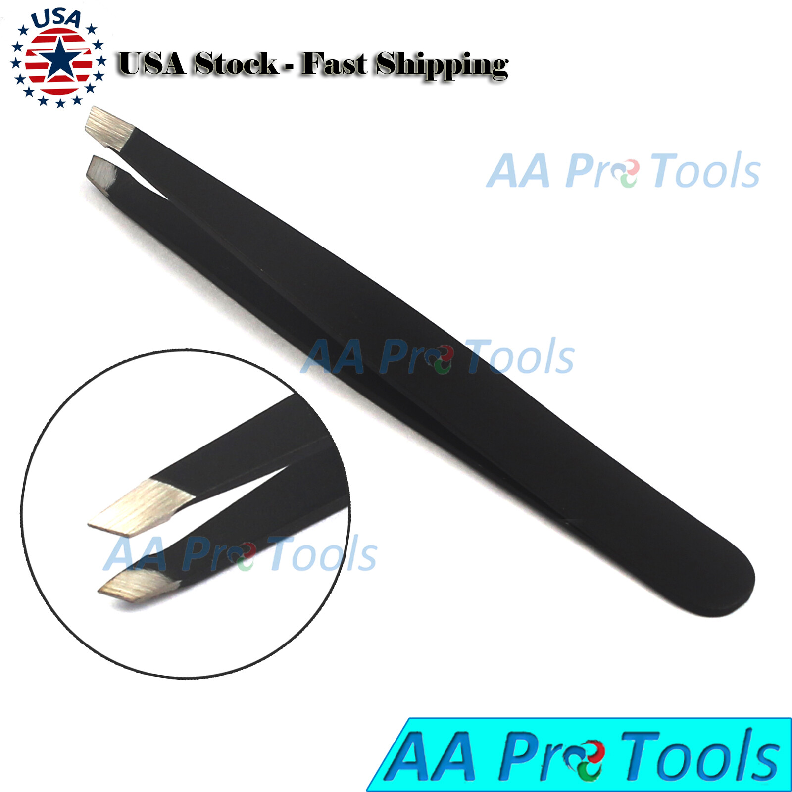 Professional Black Eyebrow Tweezers Hair Beauty Slanted Stainless Steel Tweezer
