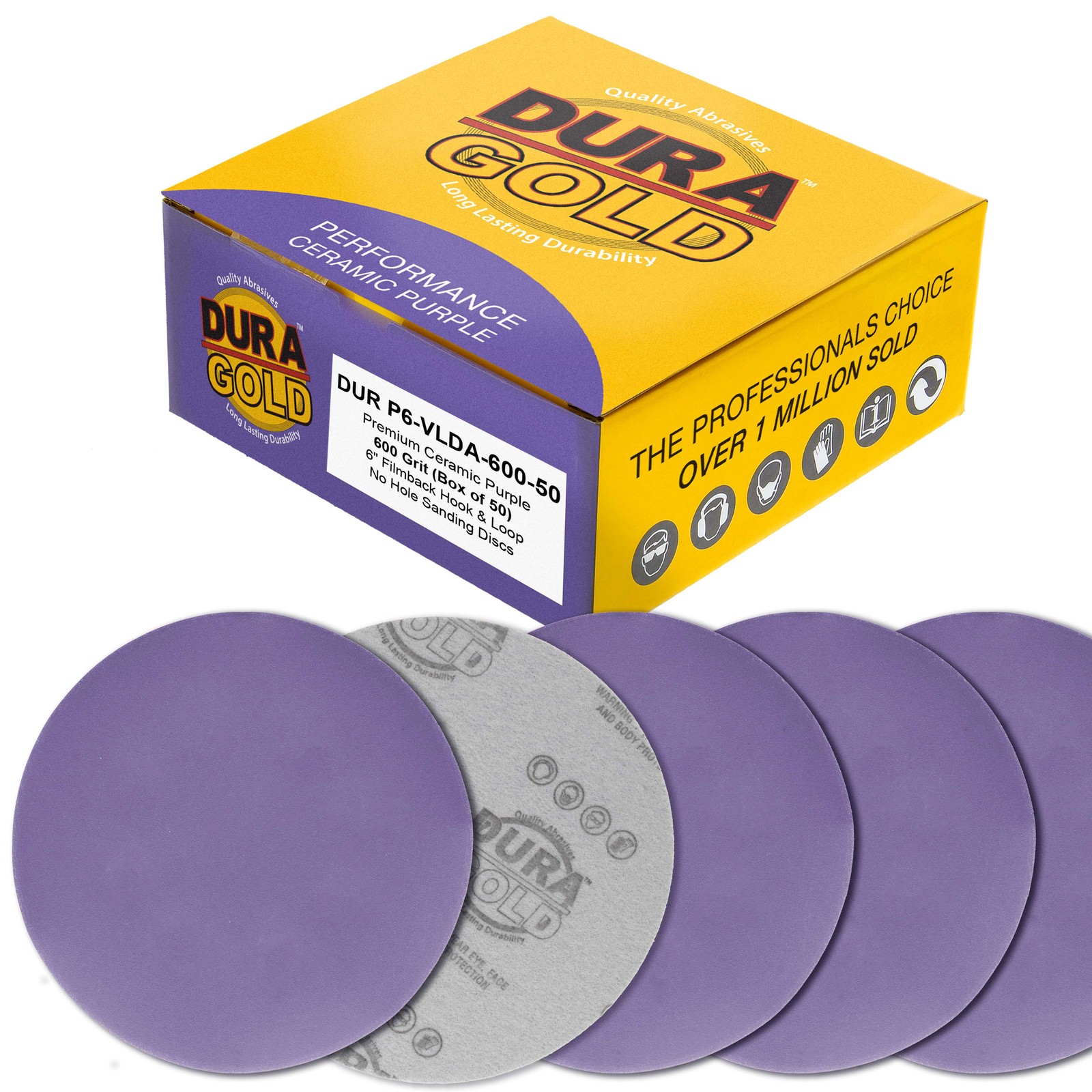 600 Grit 6" Purple Ceramic Sanding Discs, Box of 50 - Hook & Loop Sandpaper
