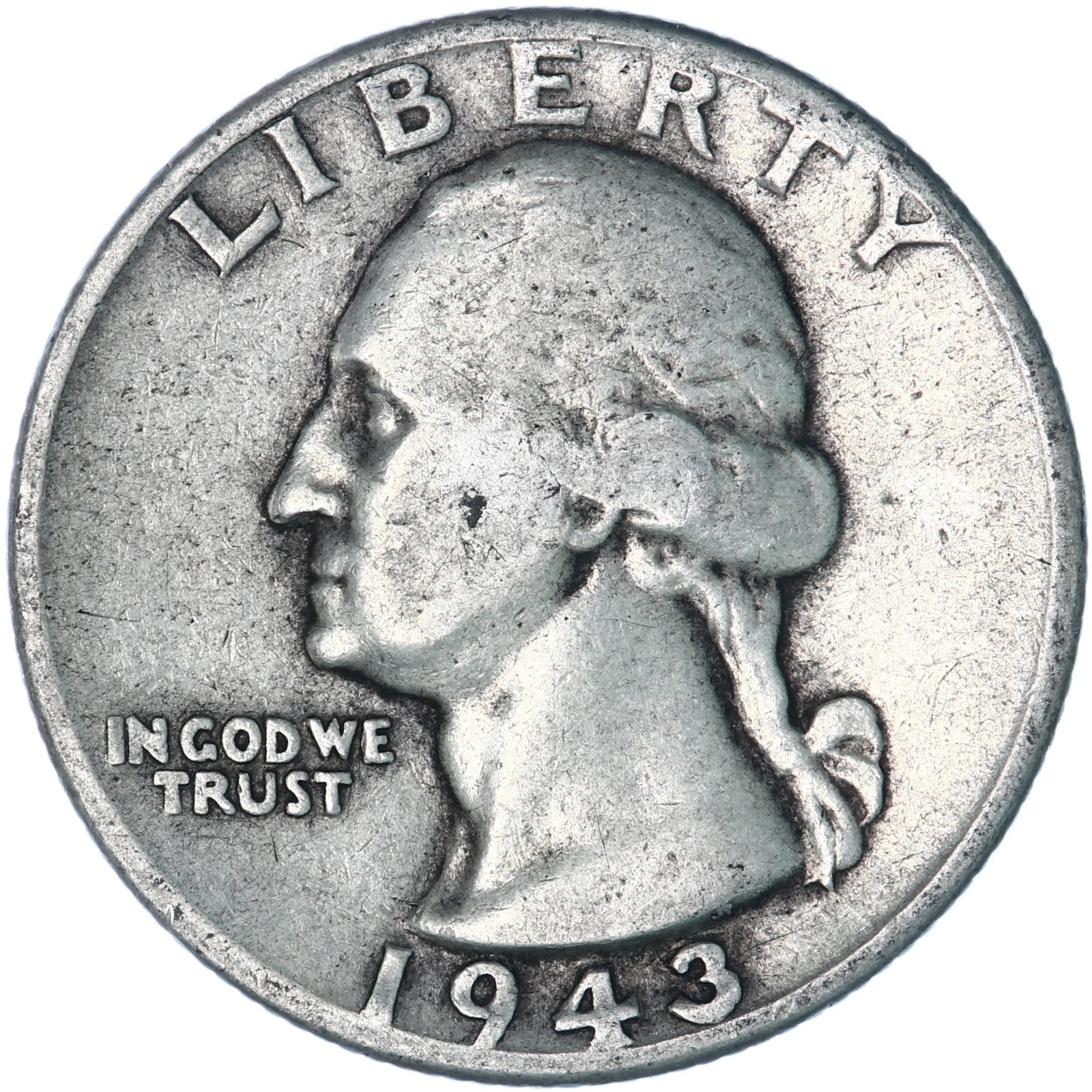 1943 (P) Washington Quarter 90% Silver Very Good VG