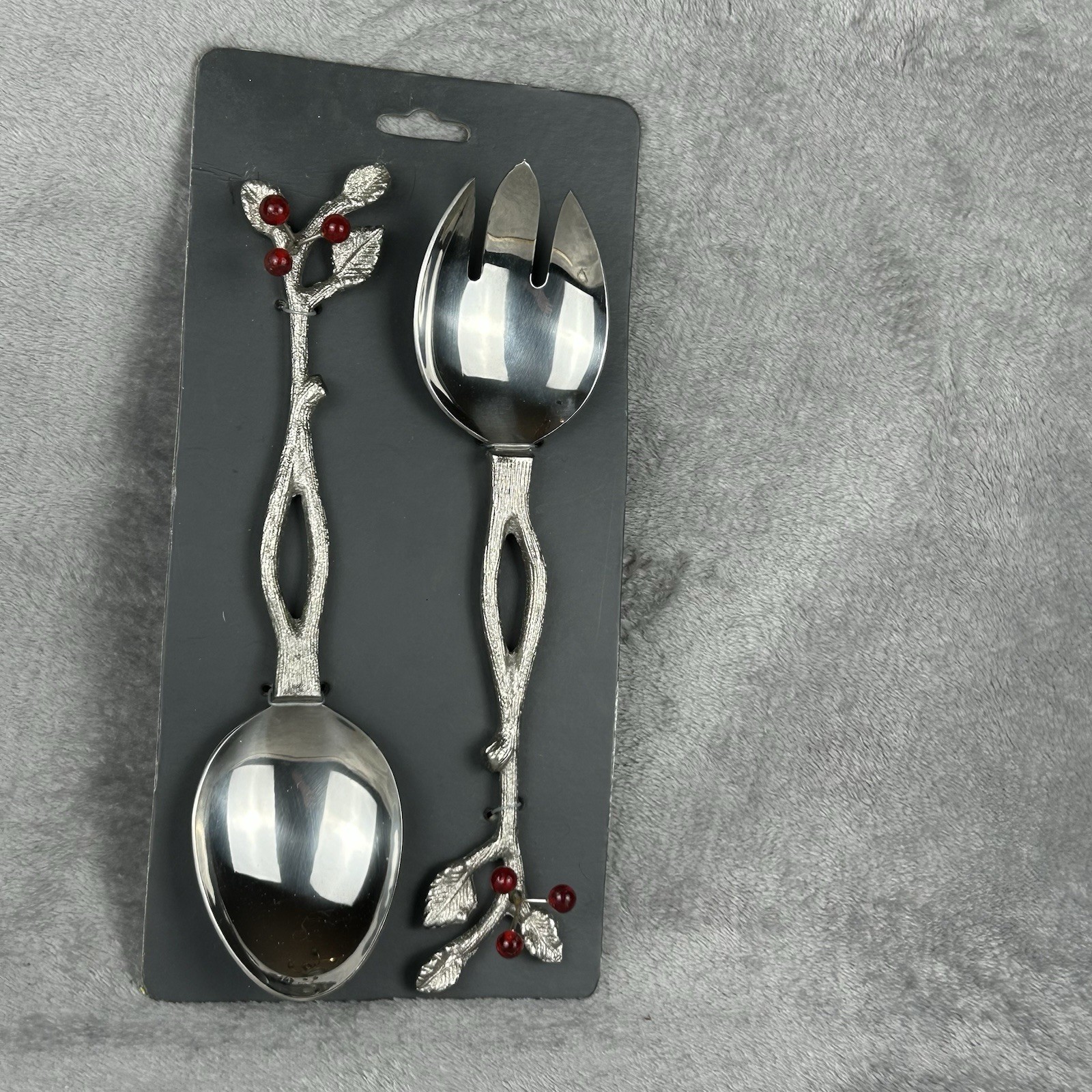 Festive Salad Serving Set Holiday Holly Berry Design Festive New Old Stock