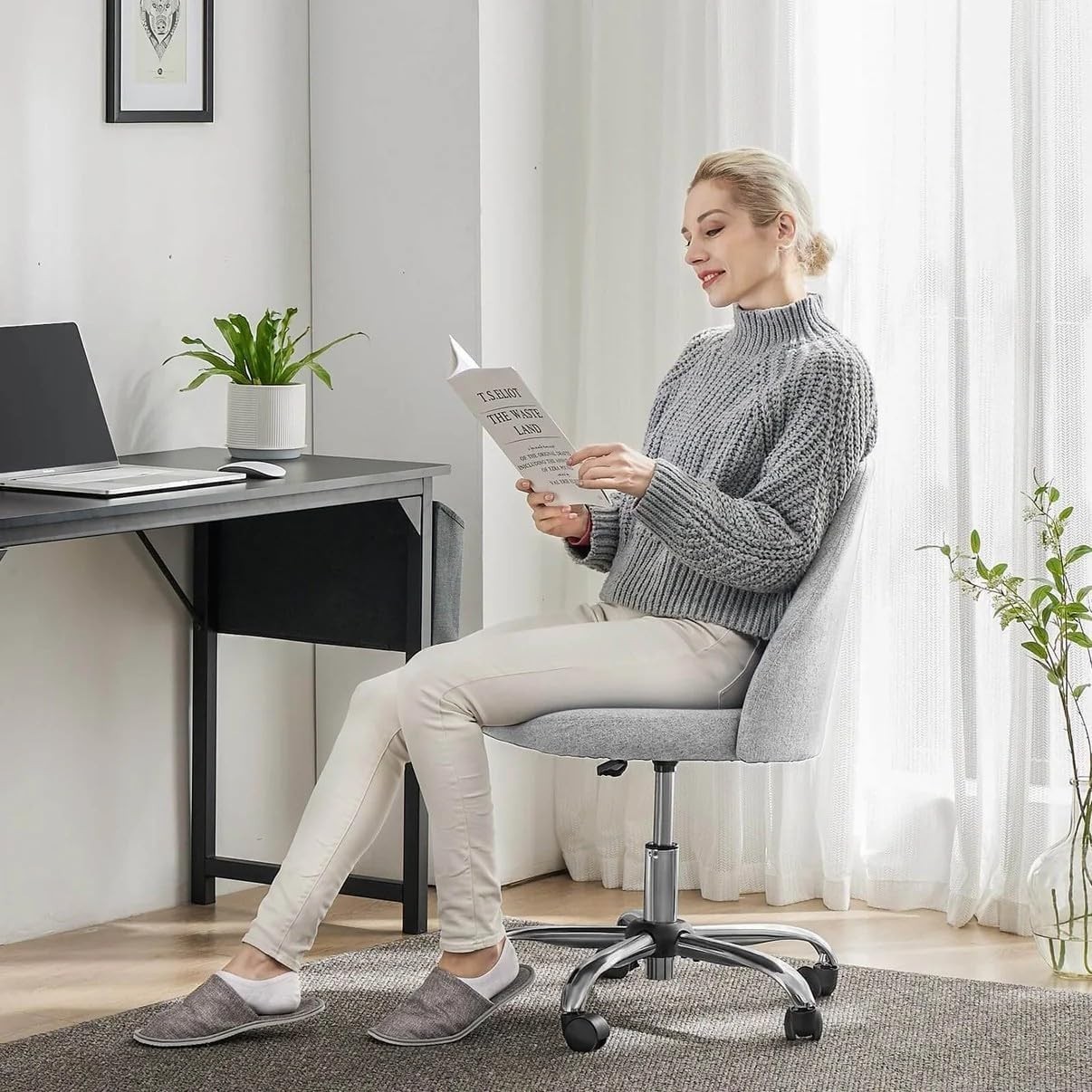 Armless Office Desk Chair Modern Cute Swivel Vanity Chair Comfy Home Office