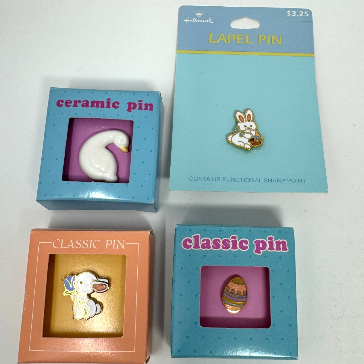 Hallmark Lapel Pins Spring Easter Set of 4 Different in Original Packaging Bunny