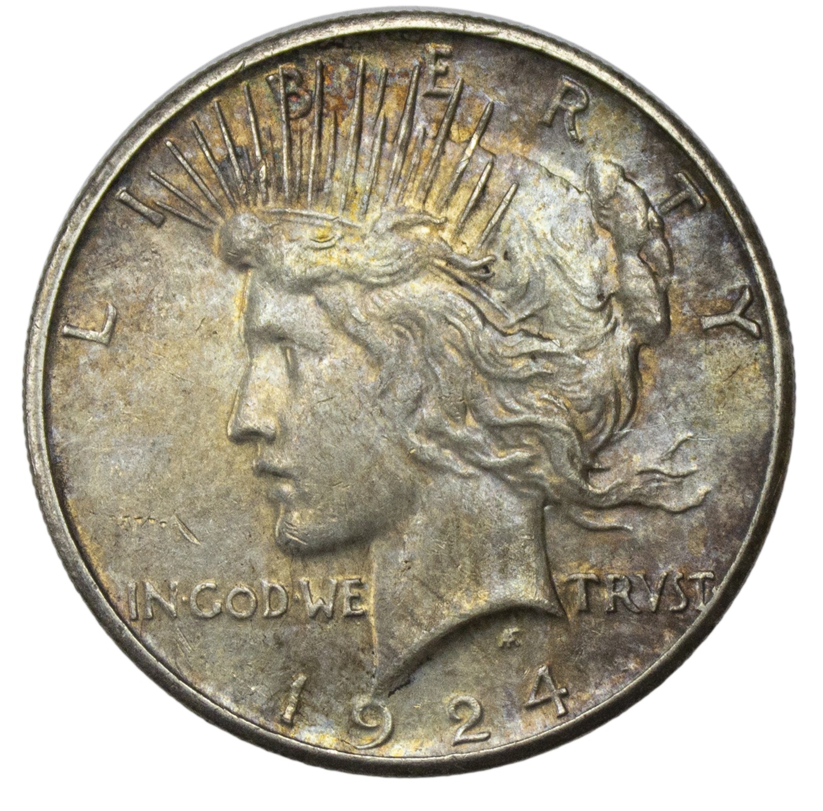 1924 -S Silver Peace Dollar, Nice BU UNC -  Toned (AP 8032)