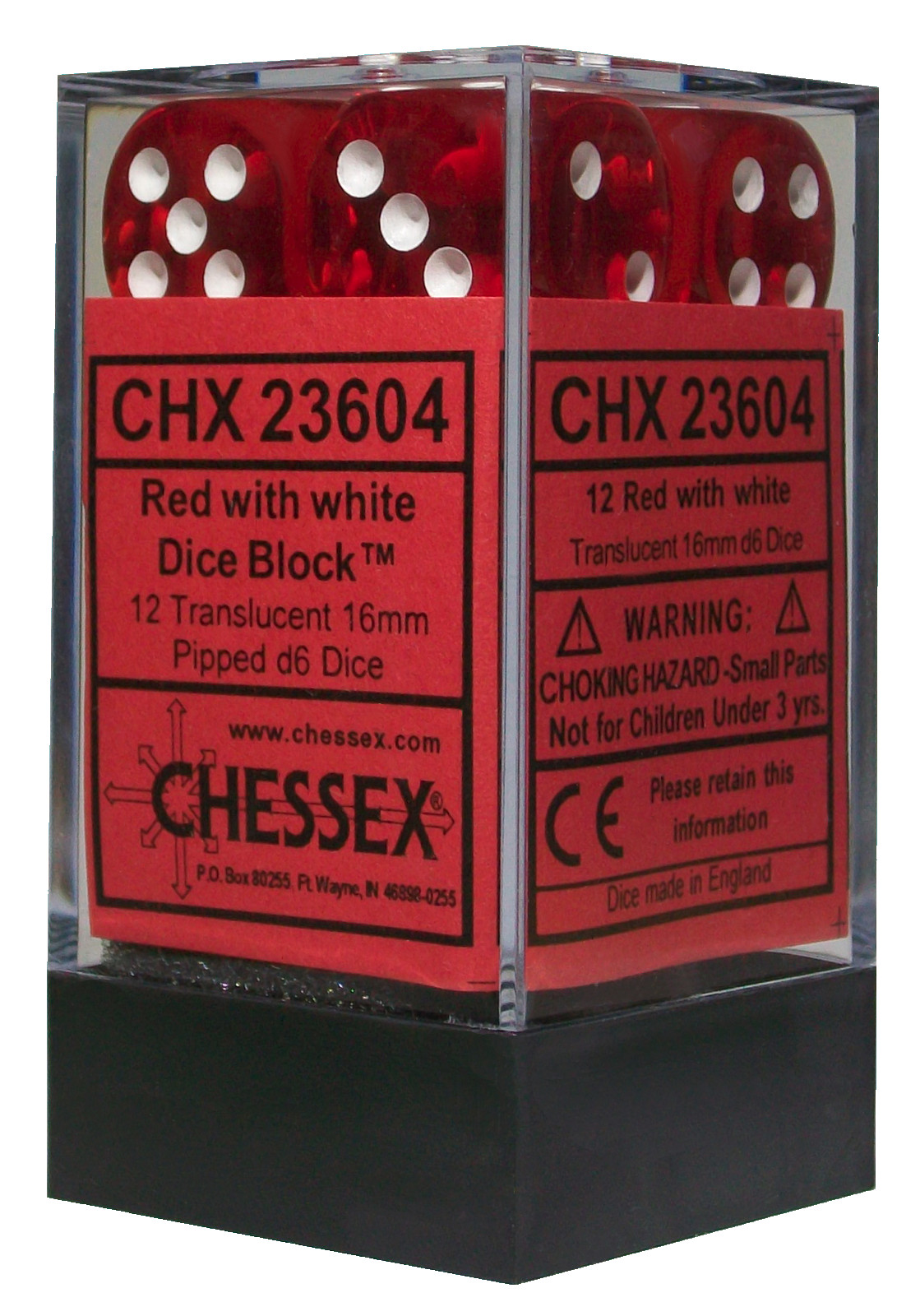 Chessex 12 die set Translucent Red White Pips dice d6 16mm block CHX23604 game