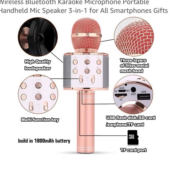 Generic Wireless Bluetooth Handheld Karaoke Microphone w/ Built-In Speaker USB