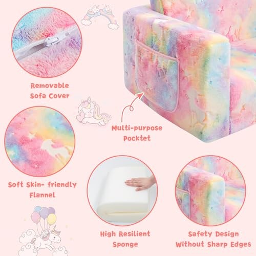 Toddler Couch,Toddler Chair,Kids Sofa Chair 2-in-1 Baby Seat Medium Unicorn