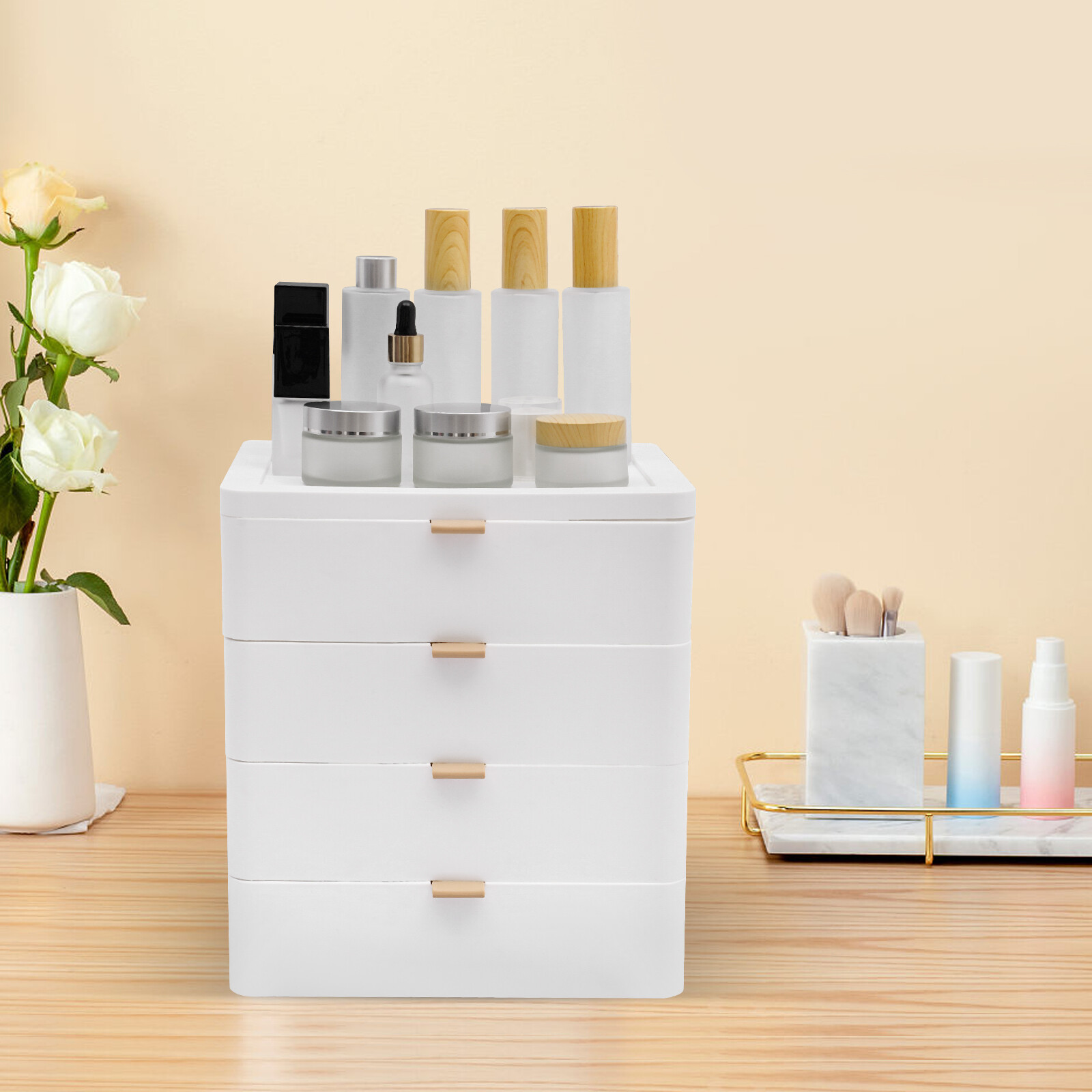 Stylish White Desk Organizer with 4 Drawers - Space-Saving Storage Solution