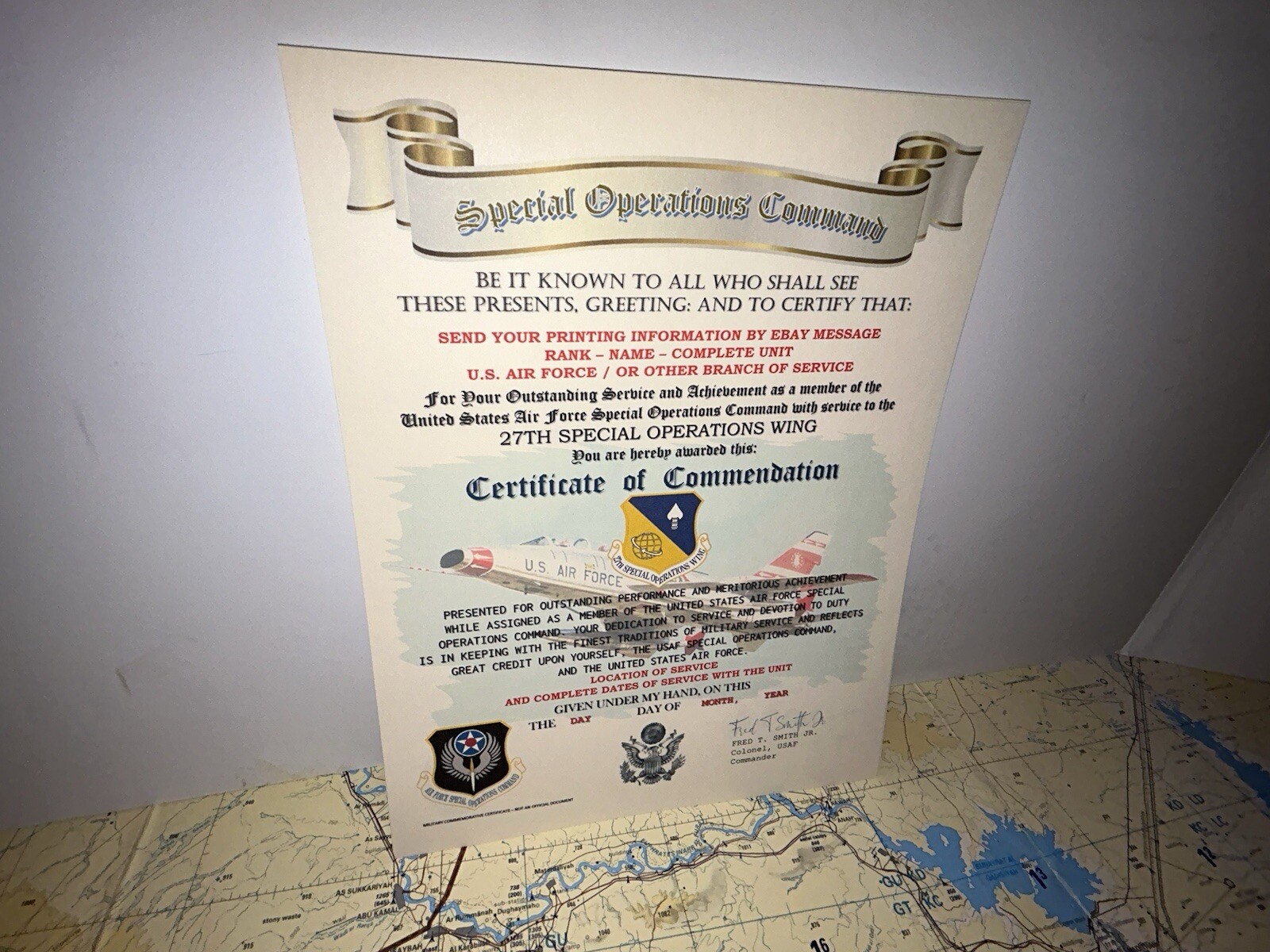 U.S.A.F. / 27TH SPECIAL OPERATIONS WING - CERTIFICATE OF COMMENDATION