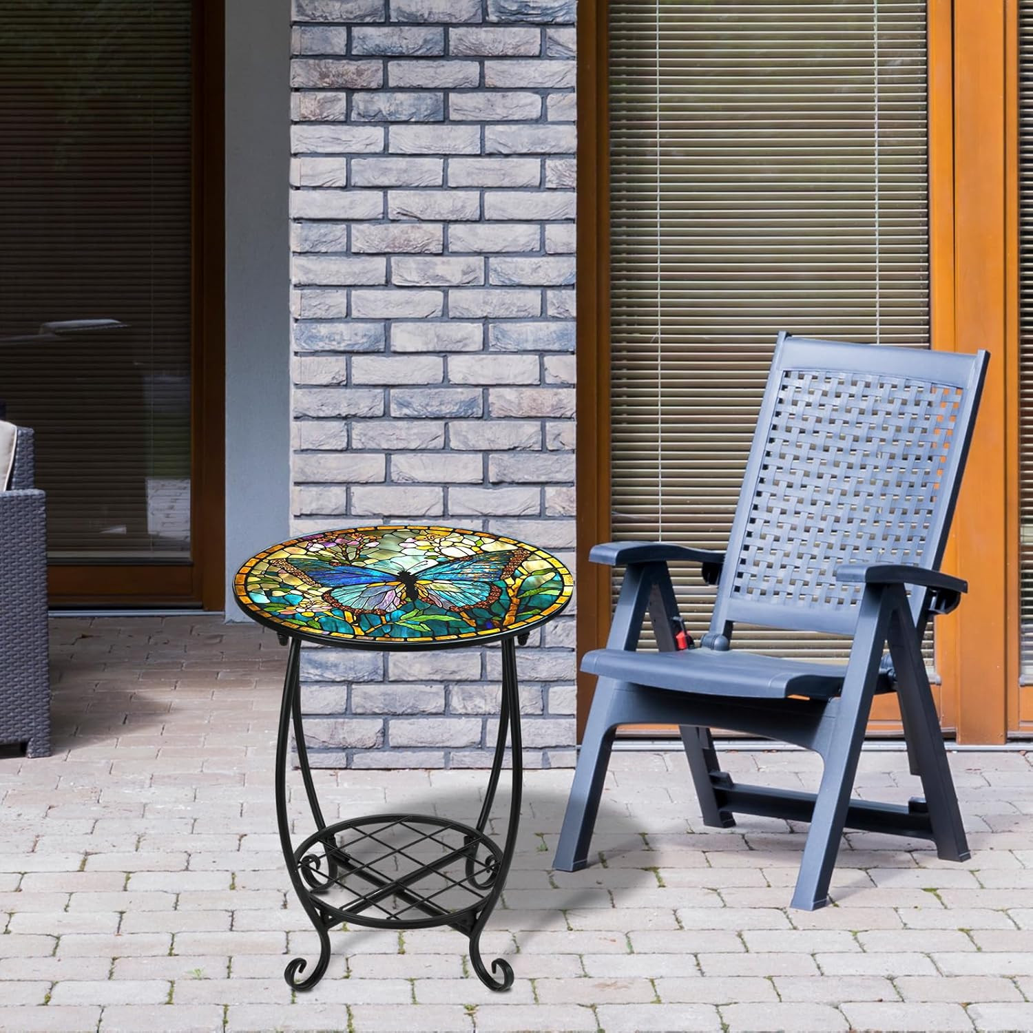 Small Round Mosaic Side Table for Indoor Outdoor Use - 14 Inch