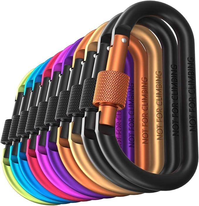 10-pack carabiner clips with screw gate, 7.5mm aluminum for hiking & outdoor use