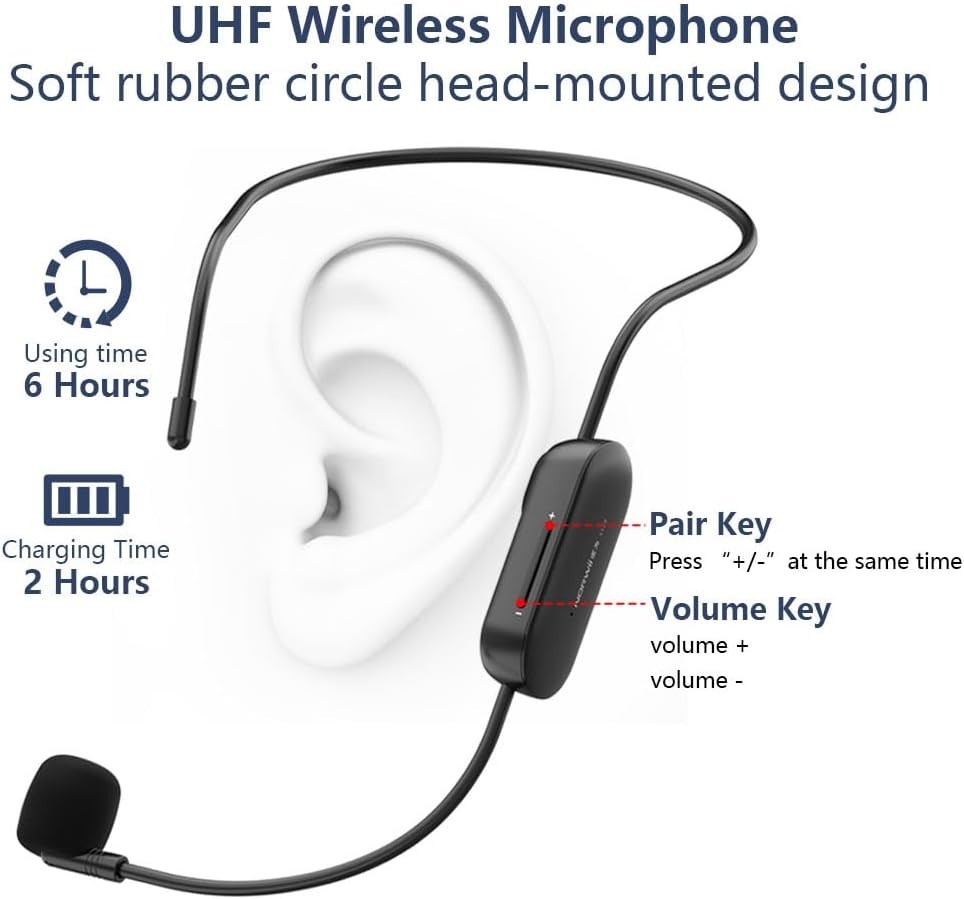 Voice Amplifier Wireless Microphone , 4000mAh Portable Rechargeable Bluetooth...