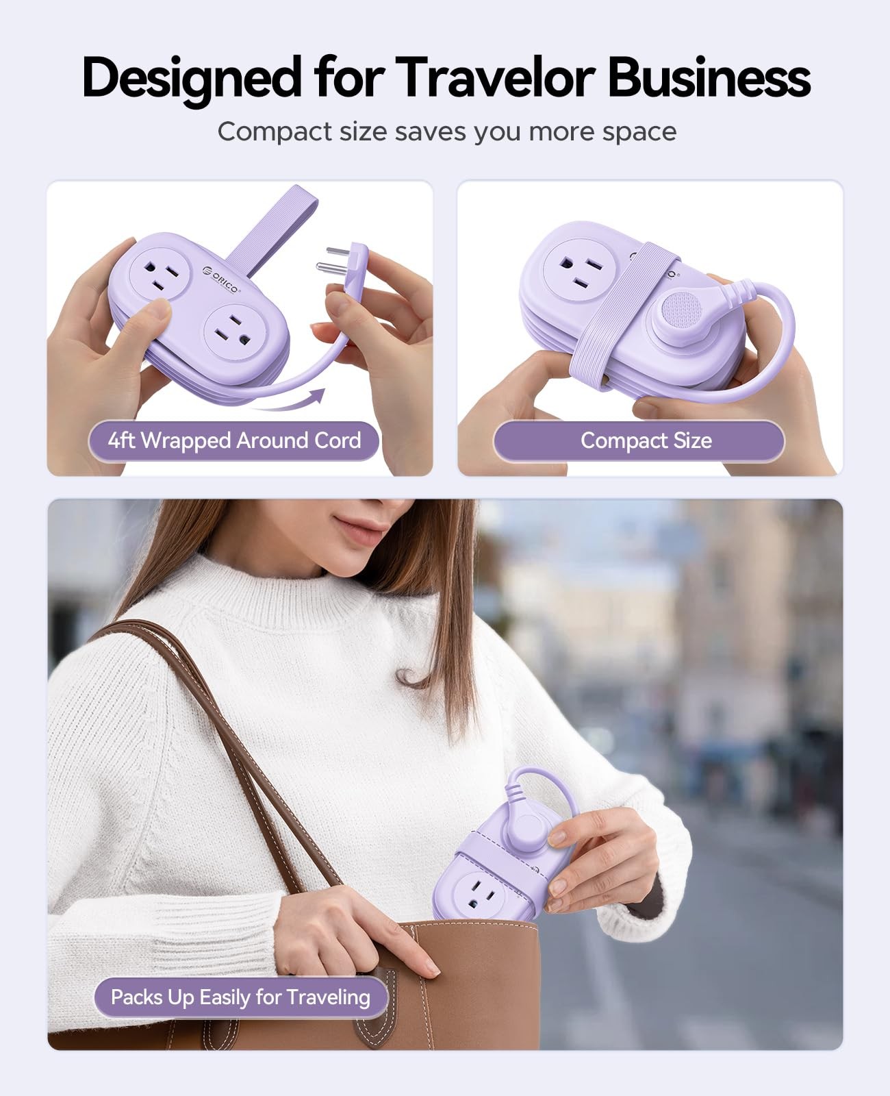 ORICO Purple Travel Power Strip PD20W with 4 AC Outlets 3 USB Ports (1