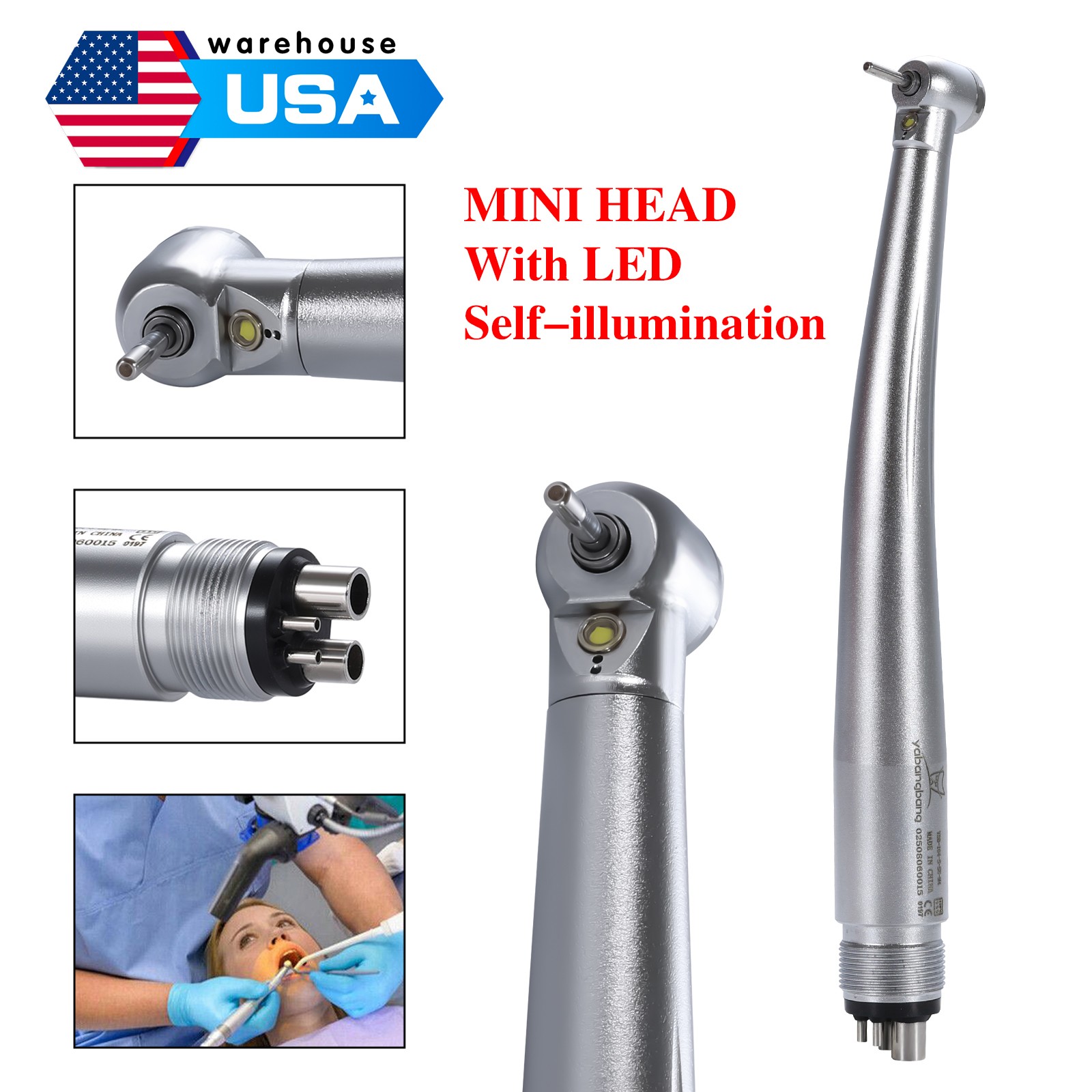 LED Dental High Fast Speed Handpiece Pediatric Push Button Mini Small Head 4HOLE