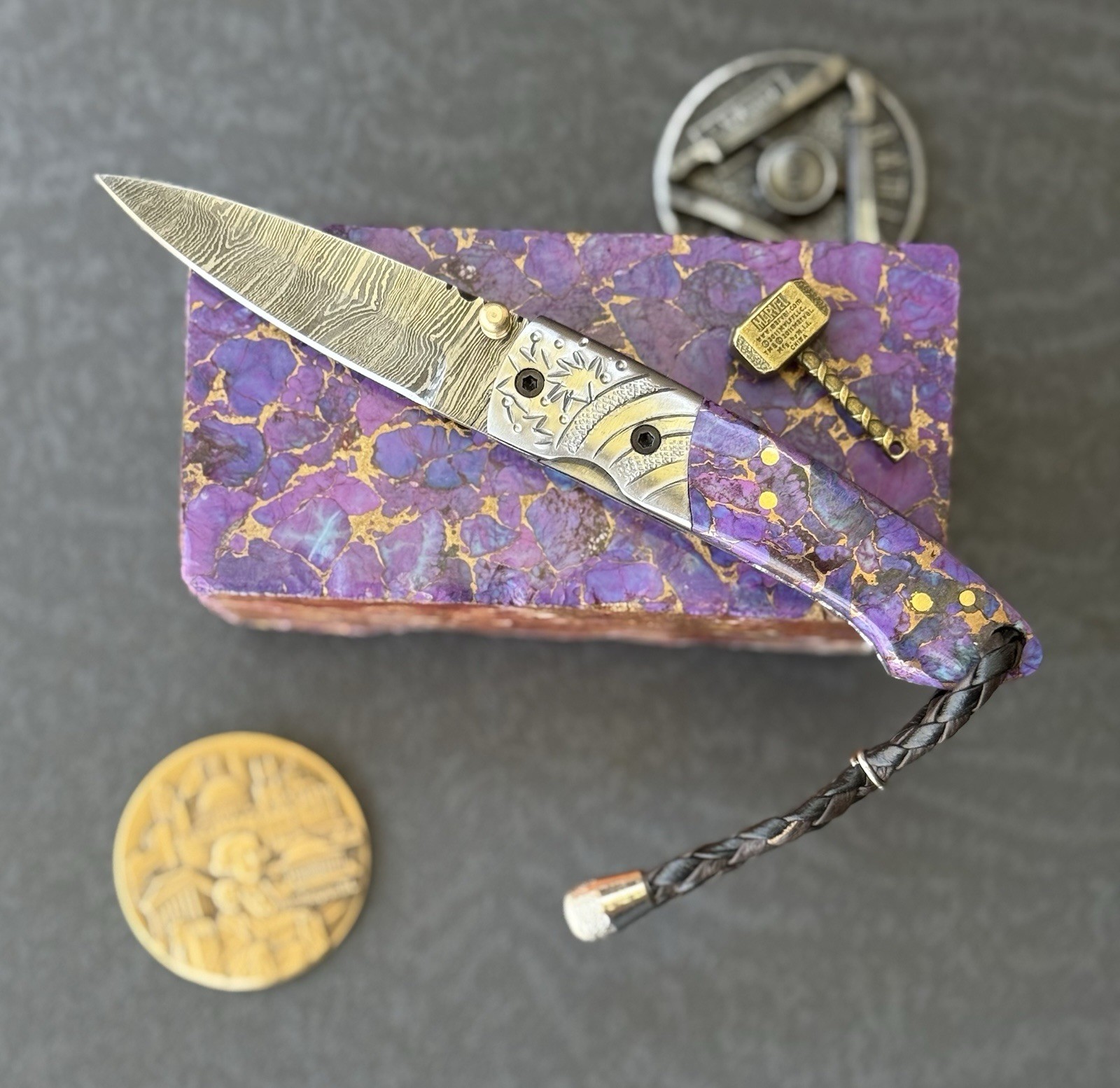 York Vivant Custom Handmade Folding knife Turquoise Stone Handle Art # CBIT-18