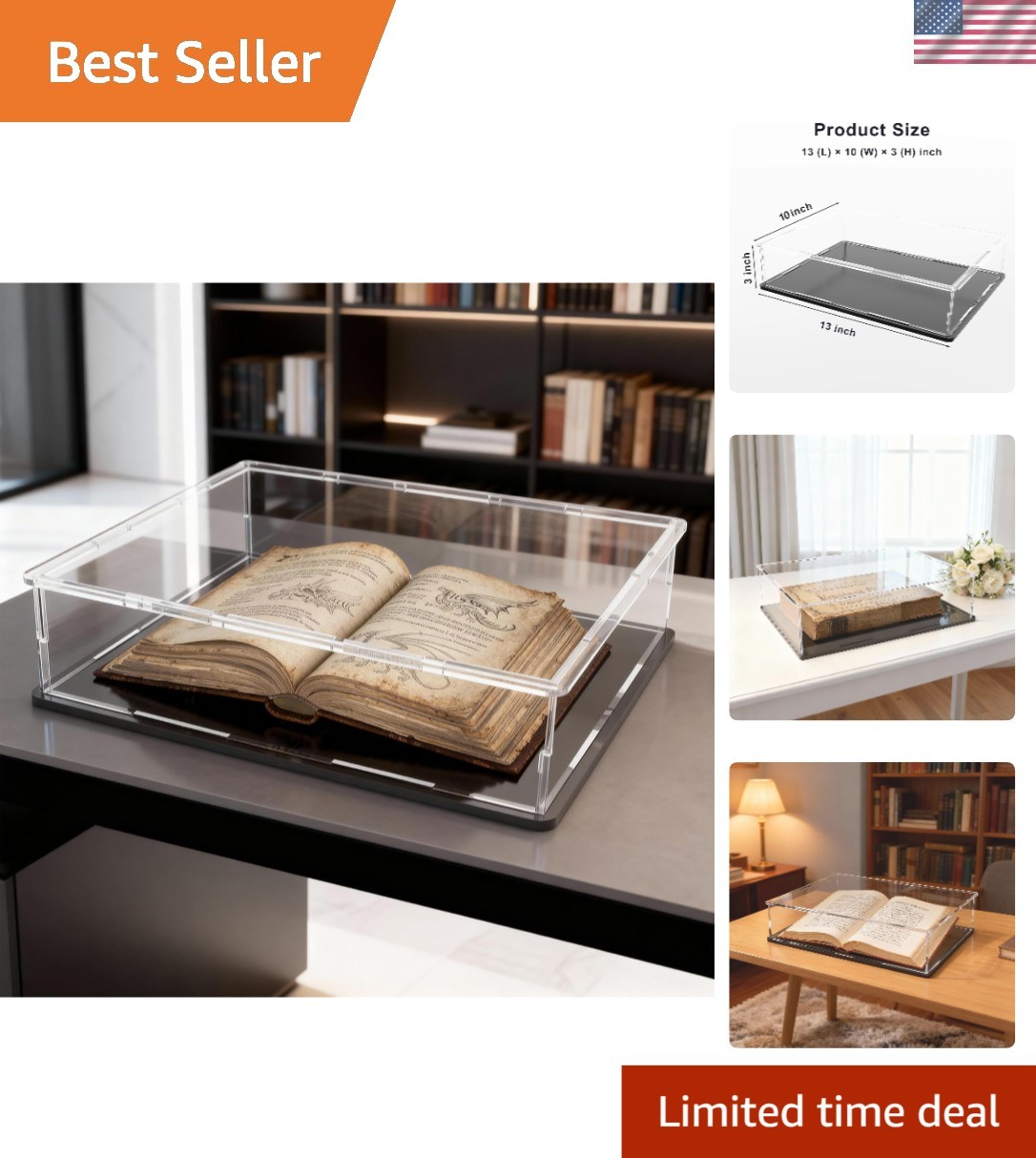 Book Display Case Clear Book Protector Case, Acrylic Display Cover Case for B...