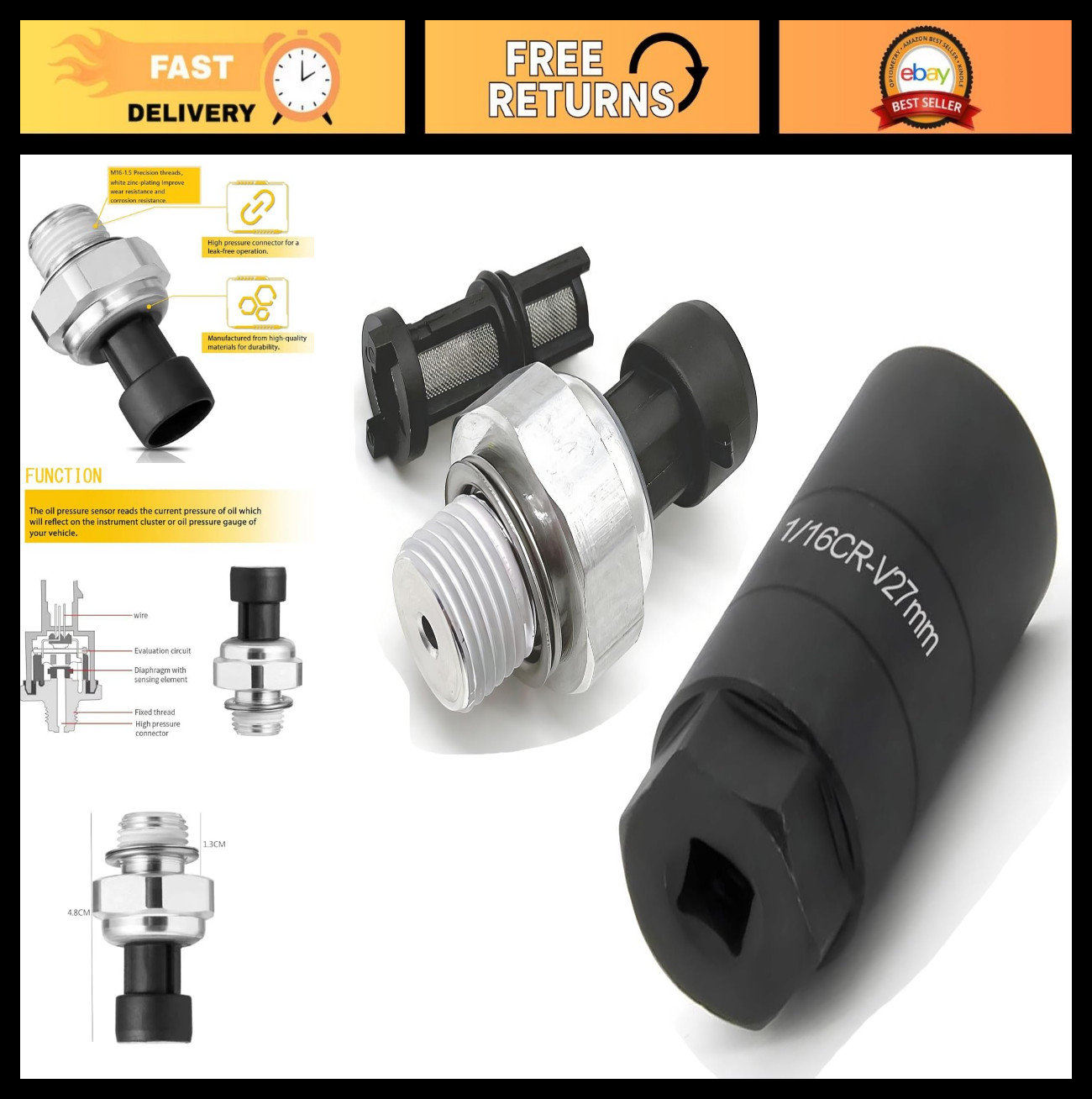 Oil Pressure Sensor & Socket for 2003-2008 Chevy GMC Silverado Tahoe Impala H2