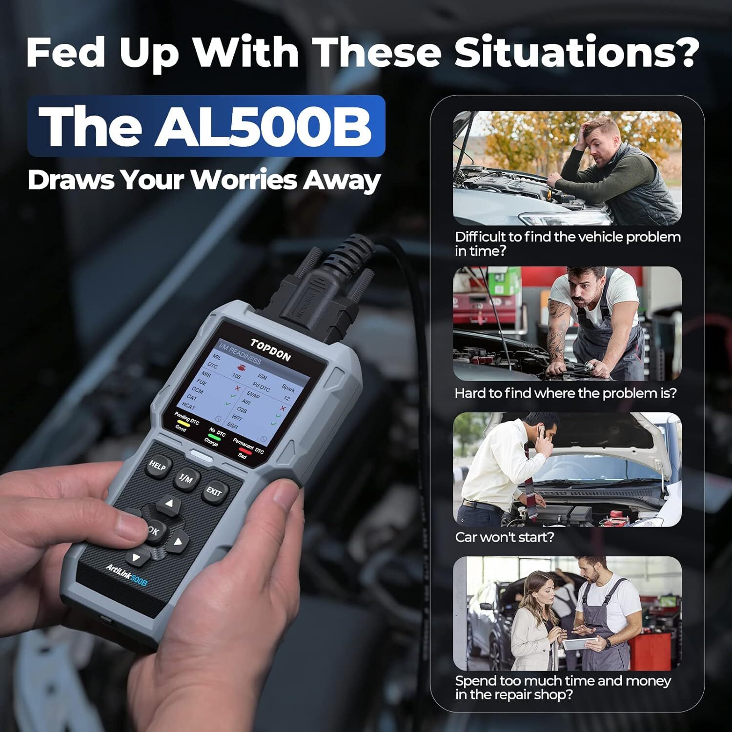 TOPDON AL500B Car Code Reader Diagnostic Tool OBD2 Scanner & Auto Battery Tester